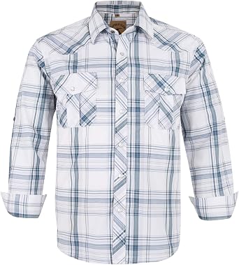COEVALS CLUB Mens Western Cowboy Long Sleeve Pearl Snap Casual Work Shirts