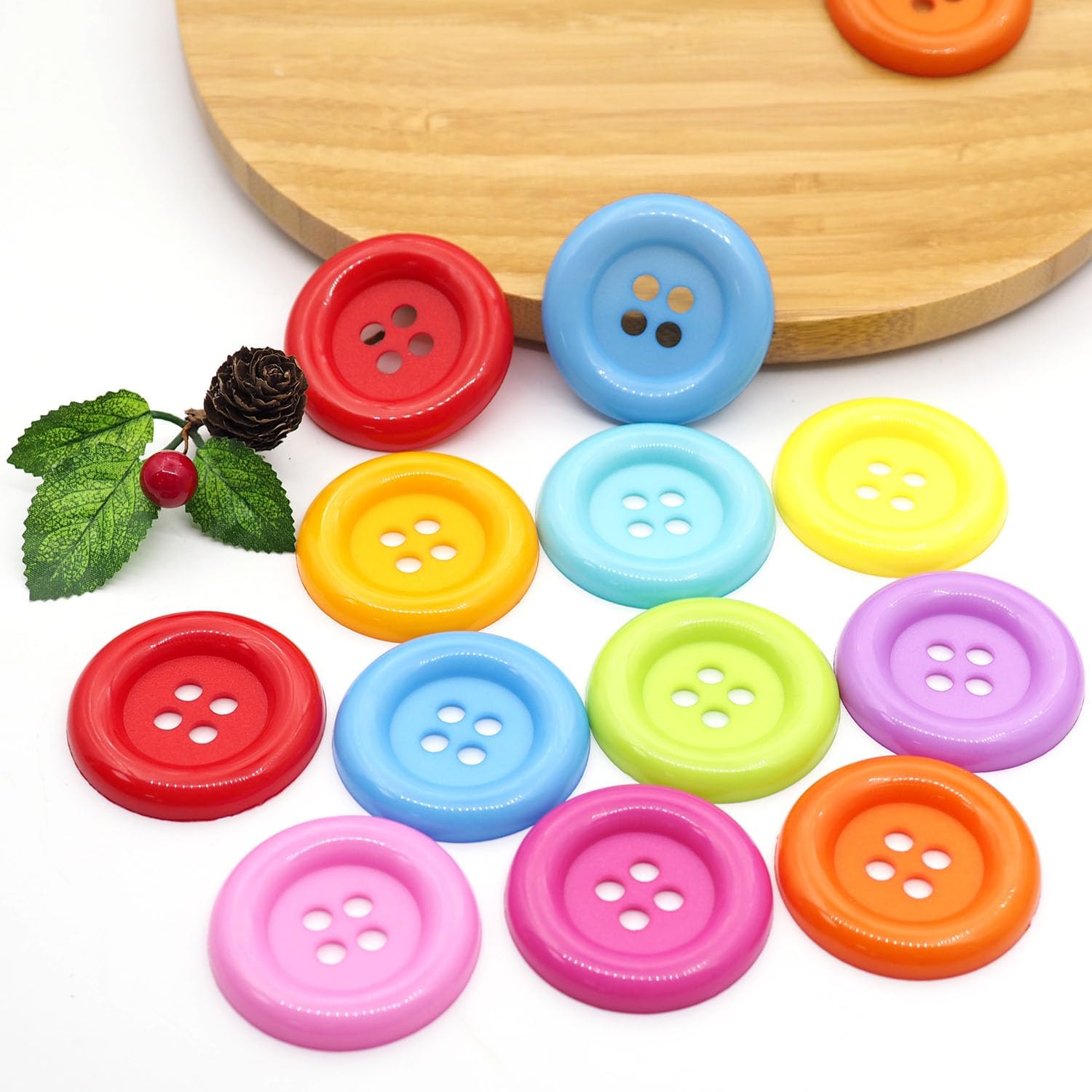 20pcs Extremely Large Plastic Resin Decorative Sewing Buttons- Diameter 63mm/2.5", 4 Holes for Sewing, DIY Decoration -10 Colors Mixed (63mm/2.5")