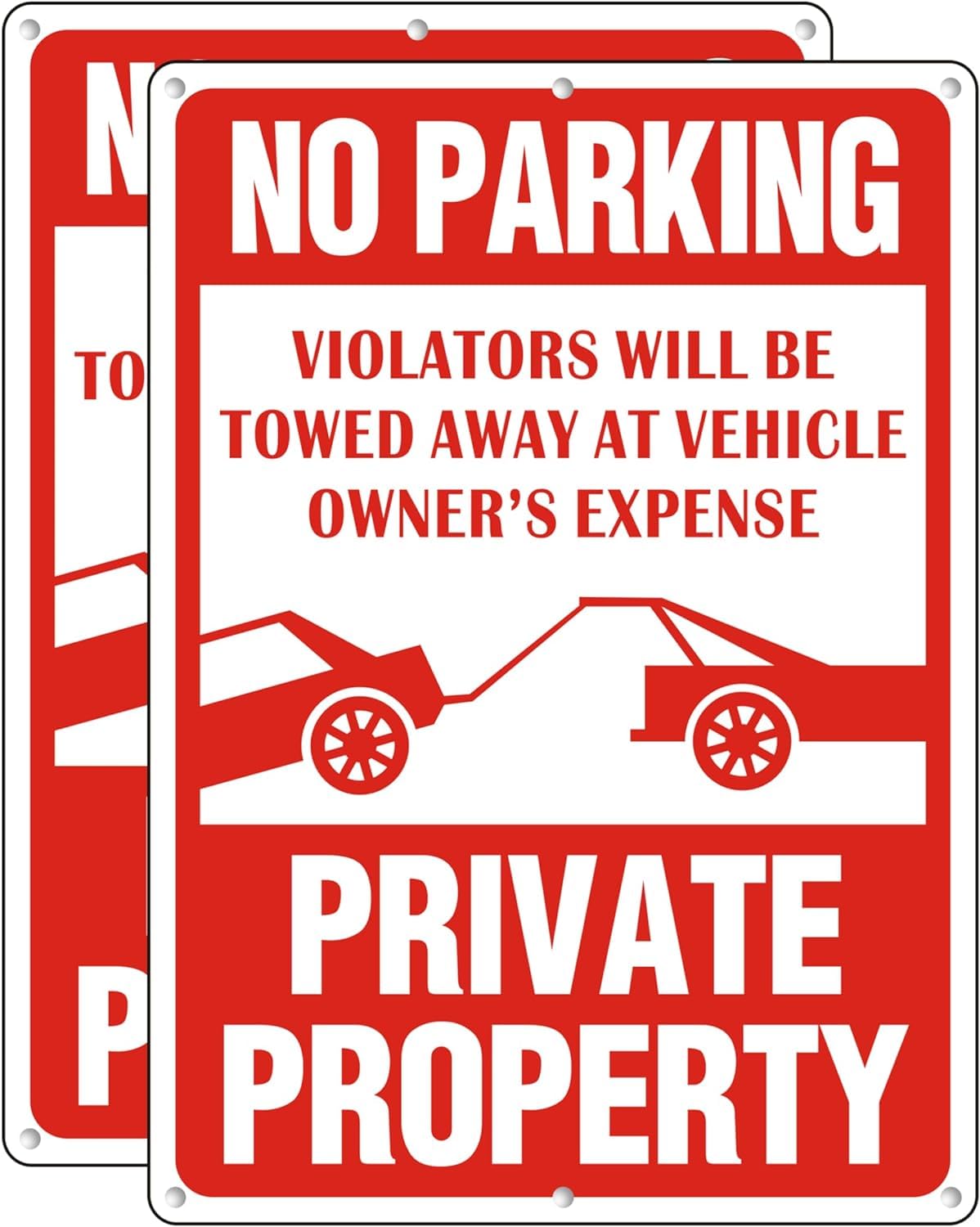 PHTTULE No Parking Signs Private Property 2 Pack, 10 x 14 Inches Reflective Aluminum Warning Sign for Neighborhood