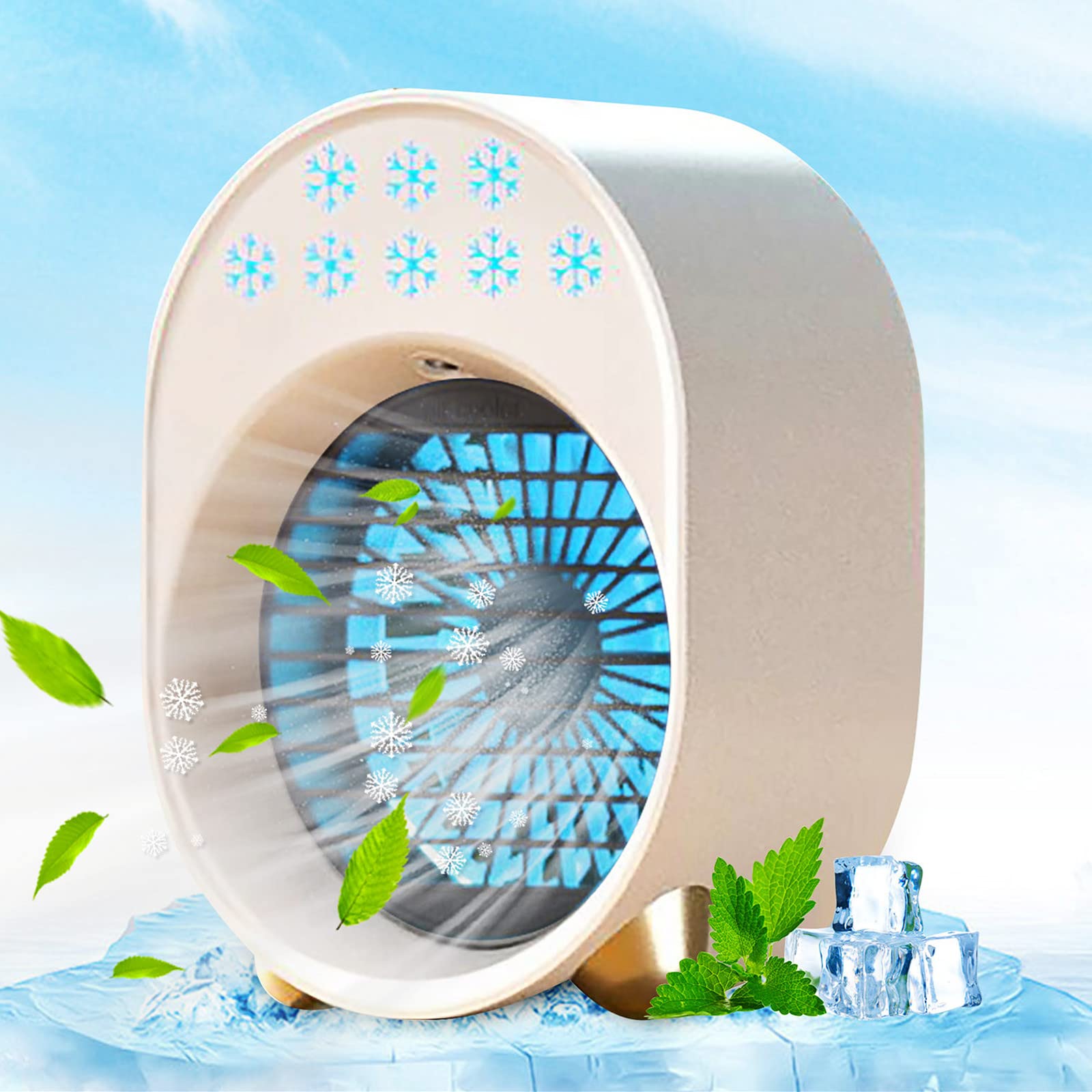 Cooling Fans for Bedroom, Evaporative Mini Air Conditioner, Personal Air Cooler with 3 Wind Speeds, Built-in 2000mAh rechargeable battery, Portable Fan for Home Room Camping Car Office #B