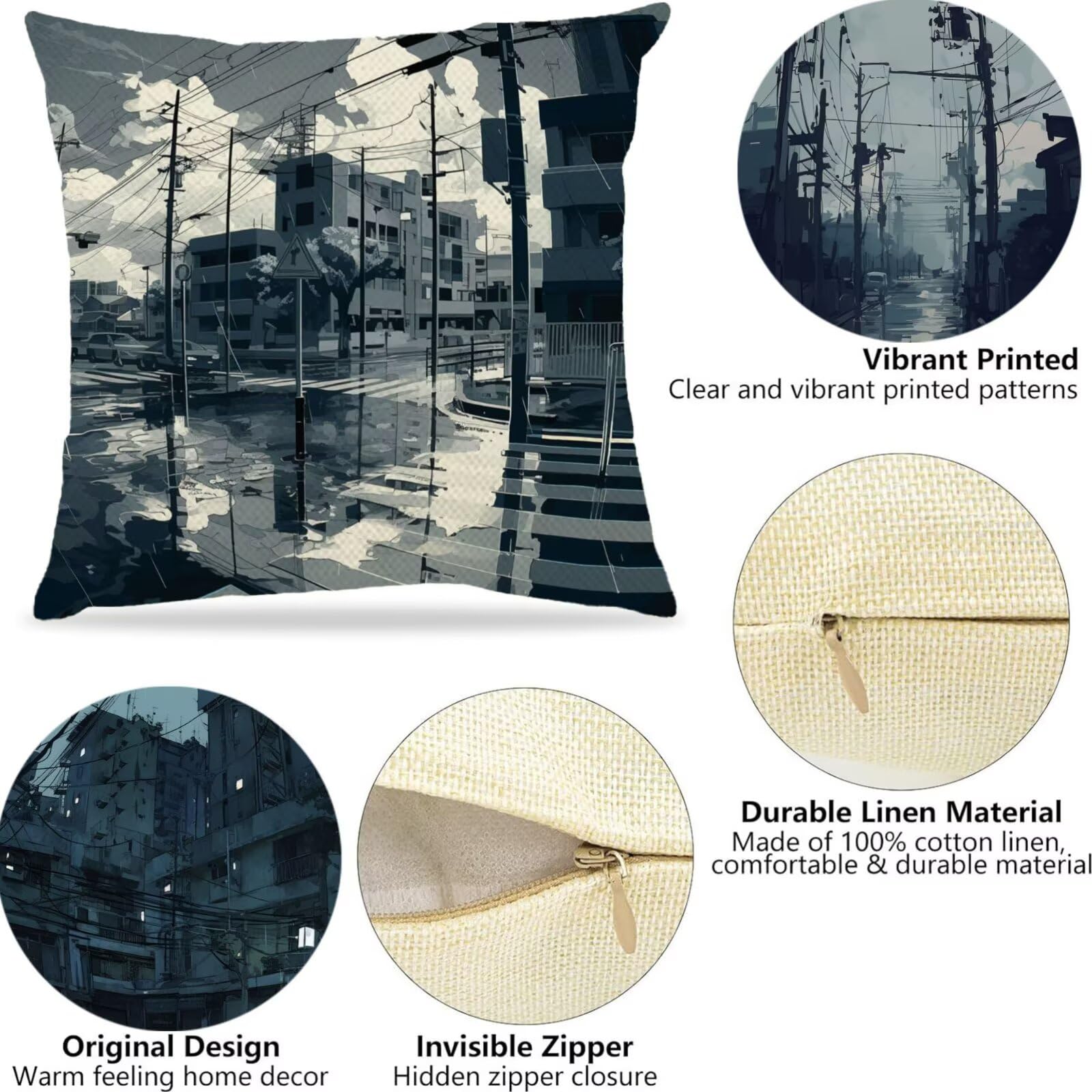 Cuscini Per Divano, Imbottitura Cuscini 75x75cm, Federa Per Esterno da Esterno Set da 4 Pezzi, Tenda Da Pioggia Cuscino Decorativo, Lavabile, Poliestere, Lino, Tessuto Esterni, Strada Q-7