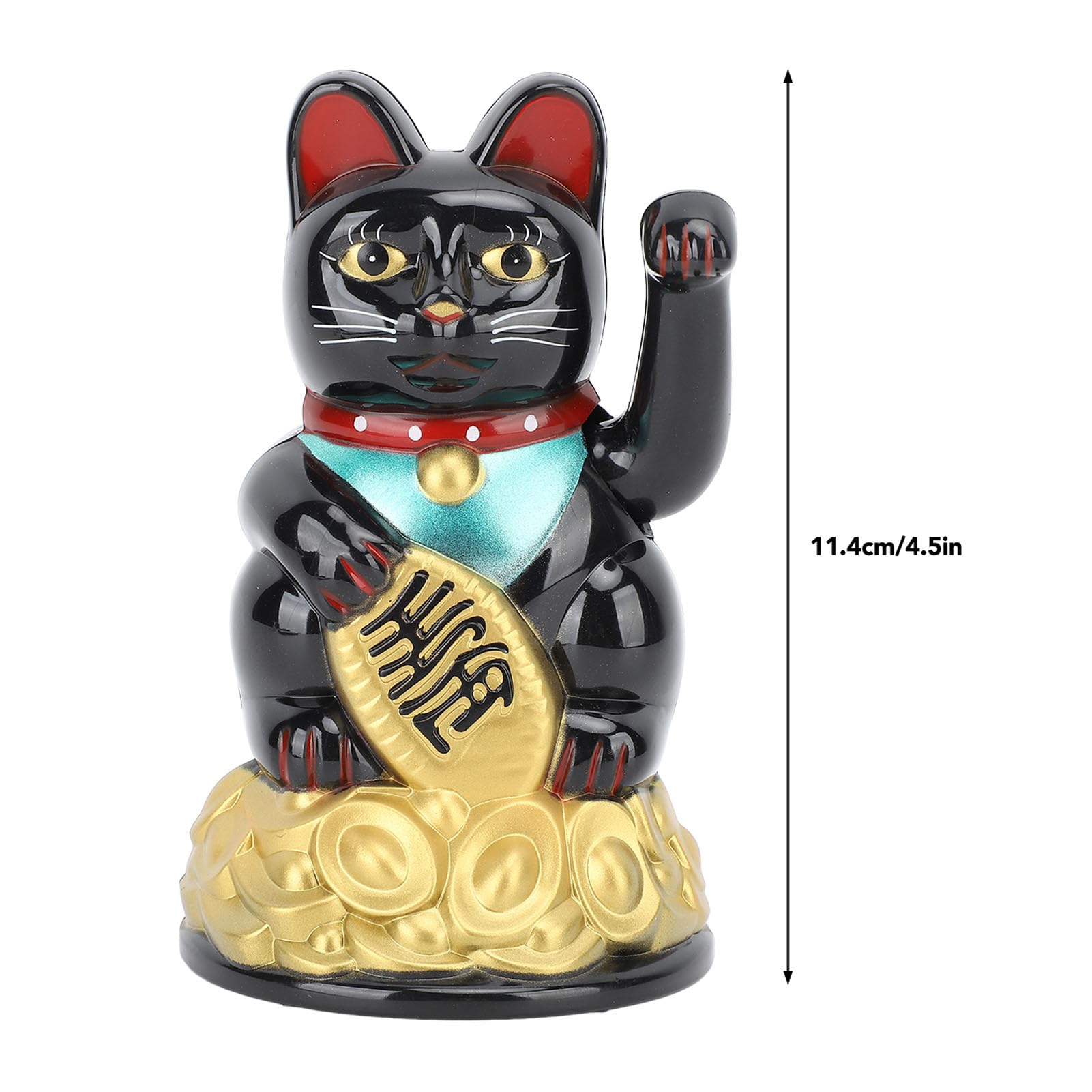 Greensen Maneki Neko Machający Kot, Zasilany Bateriami, Talizman Szczęścia, Śliczna Figurka Dekoracyjna na Biurko, Akcesoria do Mieszkania, 10,5 cm