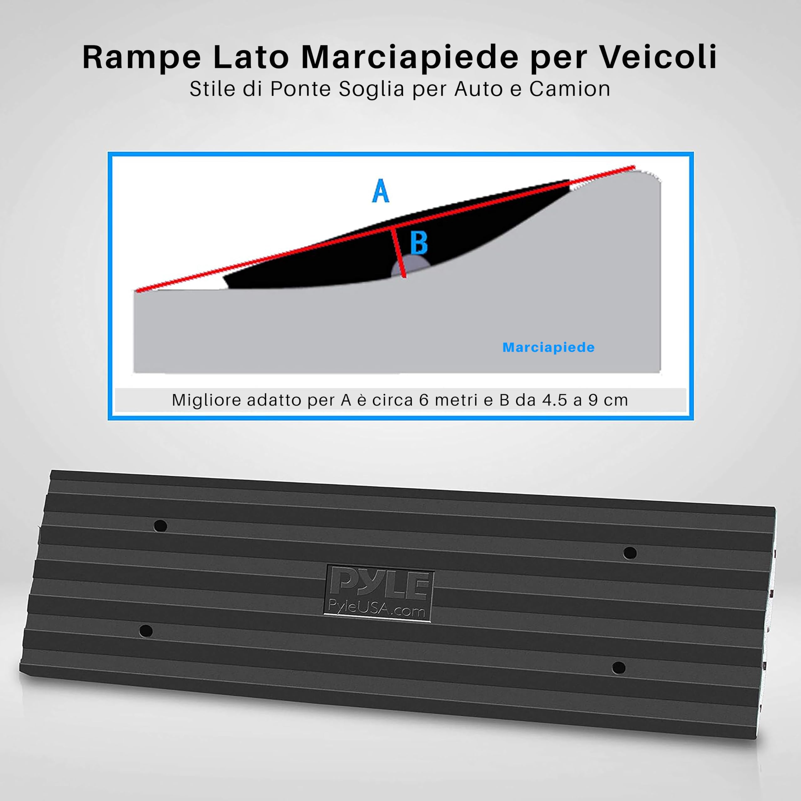 Pyle Rampa per Marciapiede per Auto, Rampa con Soglia in Gomma Resistente, per Banchina di Carico, Garage, Marciapiede, Camion, Scooter, Bici, Moto, Mobilità su Sedia a Rotelle e Altri Veicoli