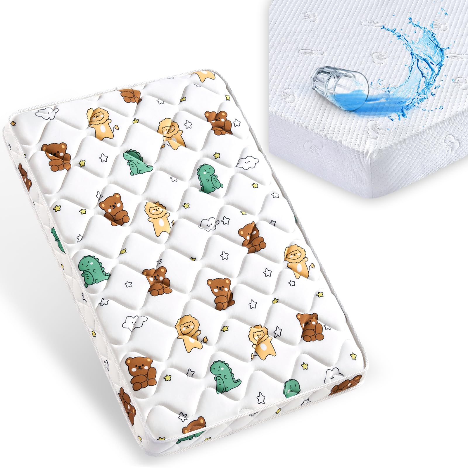 Pack and Play Mattress + Waterproof Mattress Fitted Sheets