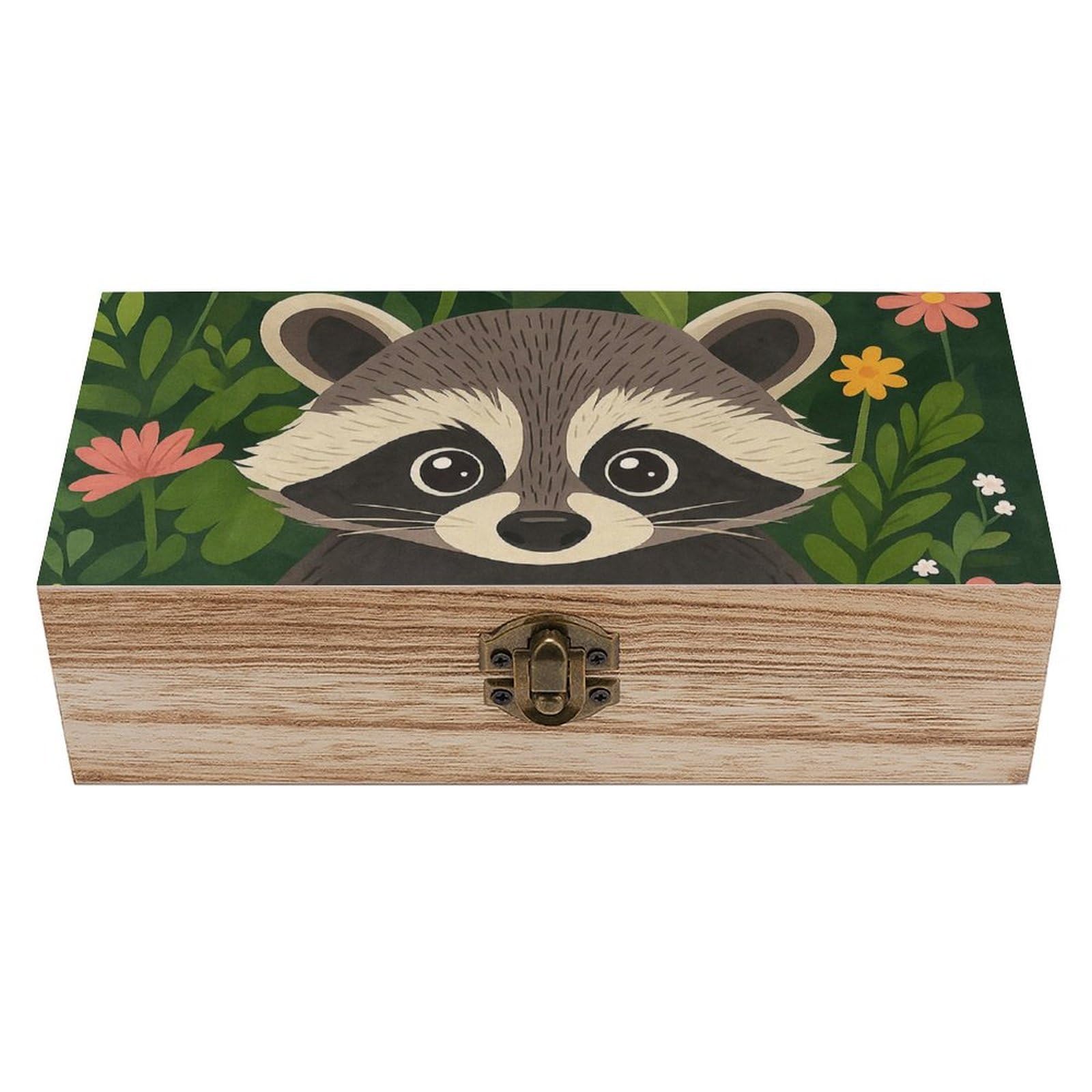 Oudrspo Adorable Raccoon Retro Wooden Storage Box Keepsake Jewelry Decorative Art Storages Box Gift Boxs