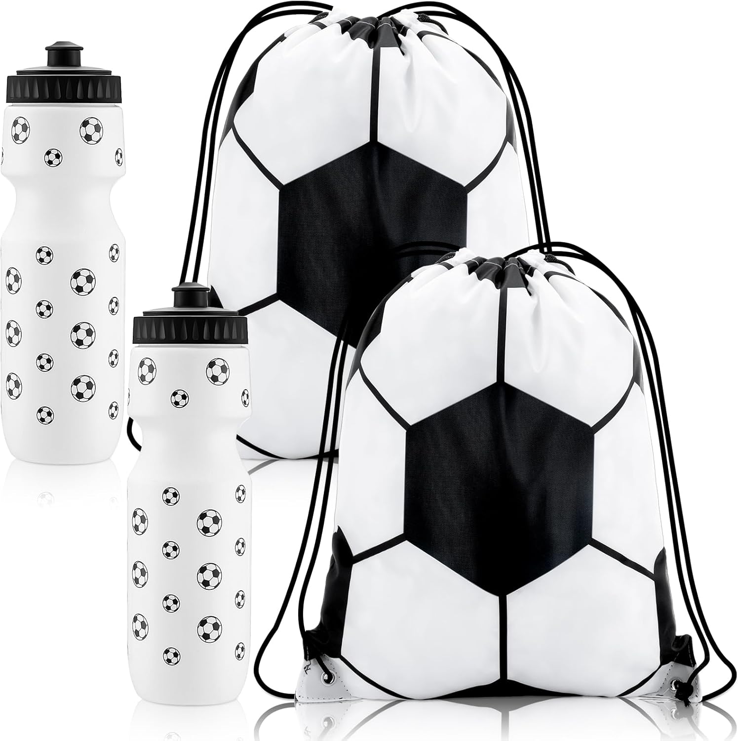 4 Pcs Soccer Party Favors Sports Drawstring Bag 24 oz Soccer Reusable Water Bottles Sports Water Bottle for Sporting Cycling Working Traveling Gym Outdoor