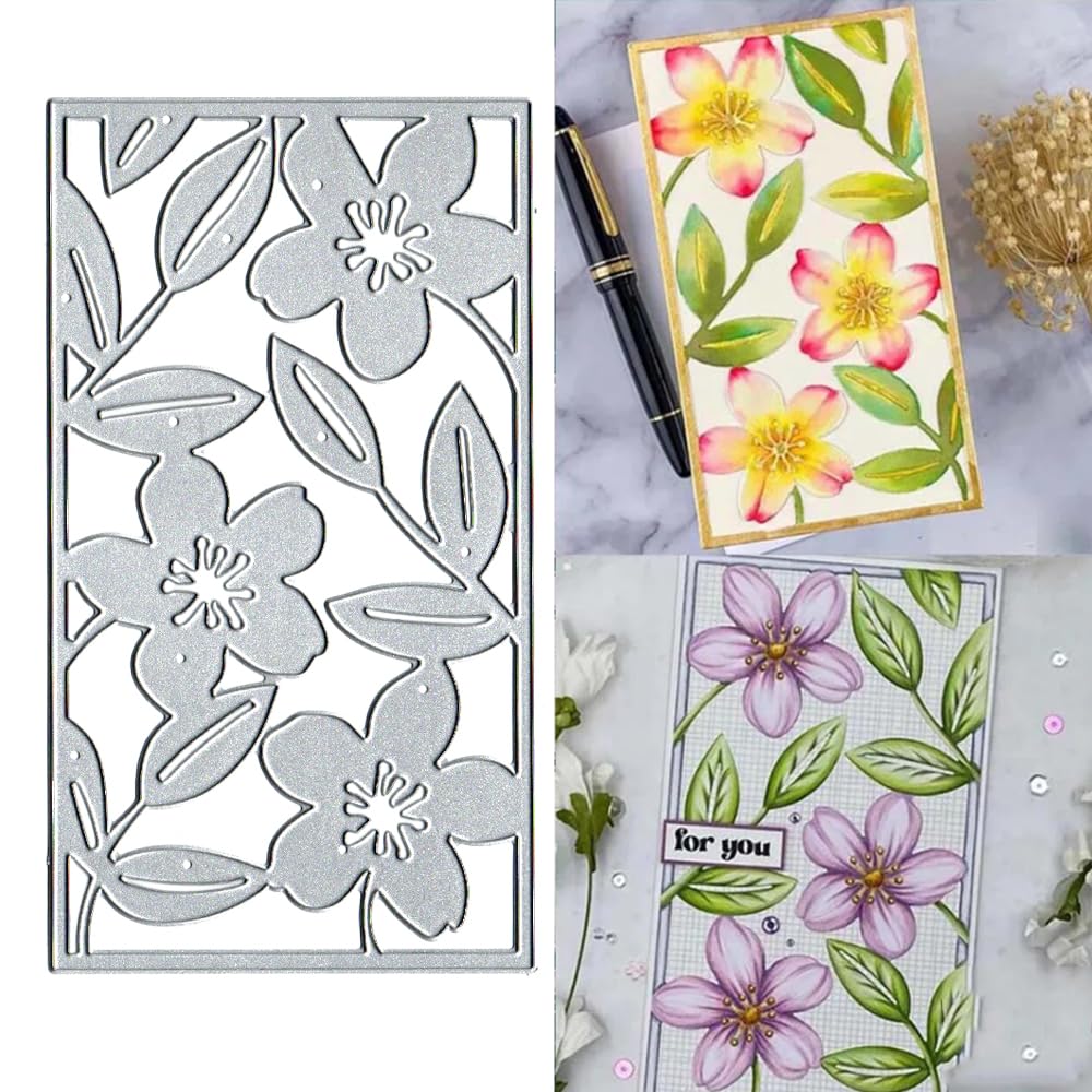 Flower Frame Metal Die Cuts Dies Stencil, Rectangle Flowers Cutting Dies Cut Stencils DIY Scrapbooking Cards Photo Album Craft Decorative Embossing Paper Dies for Album Card Scrapbooking Making