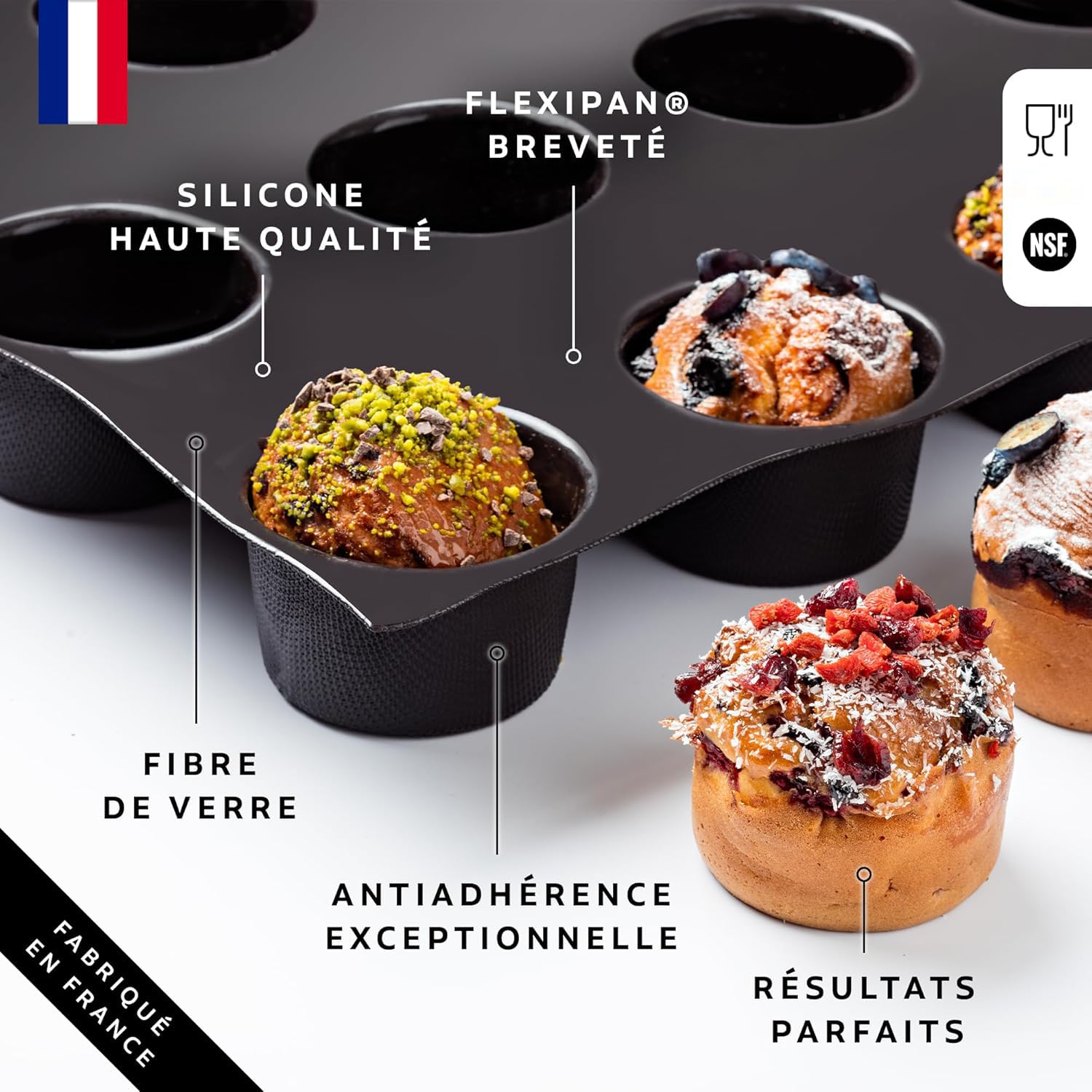 Flexipan Moule à Muffins – 6 Gateaux Moelleux Sucrés ou Salés - Cuisson Uniforme, Antiadhésif, Haute Résistance - Accessoire Patisserie, Cuisine - Parts Individuelles - Pratique, Facile à Démouler