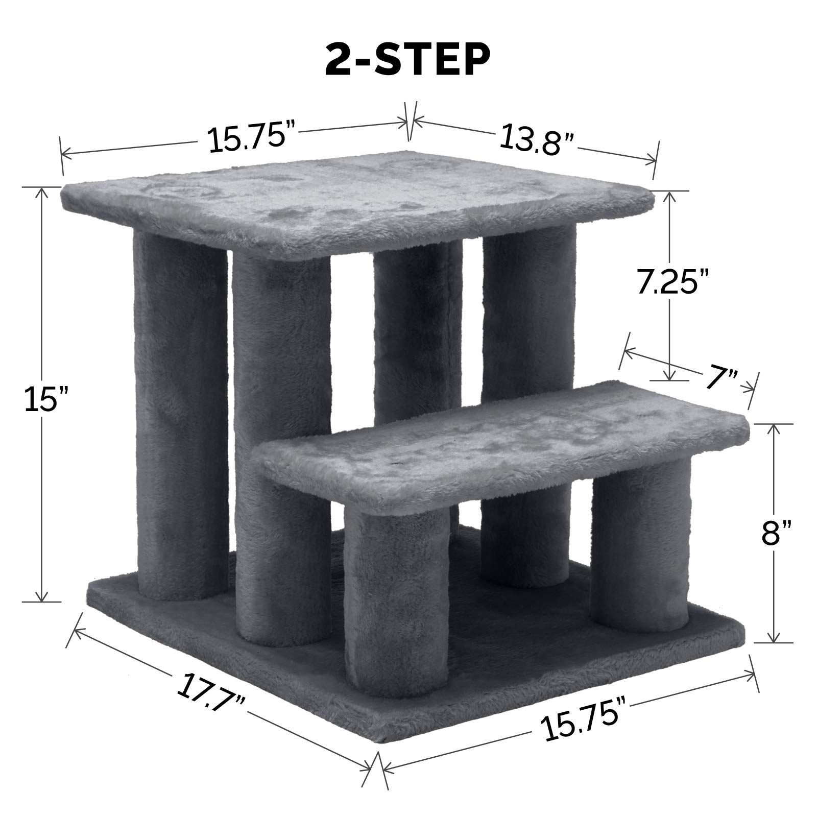 Furhaven Pet Furniture for Dogs and Cats - Steady Paws Easy Multi-Step Dog Stairs for High Beds and Sofas, Gray, 3-Step