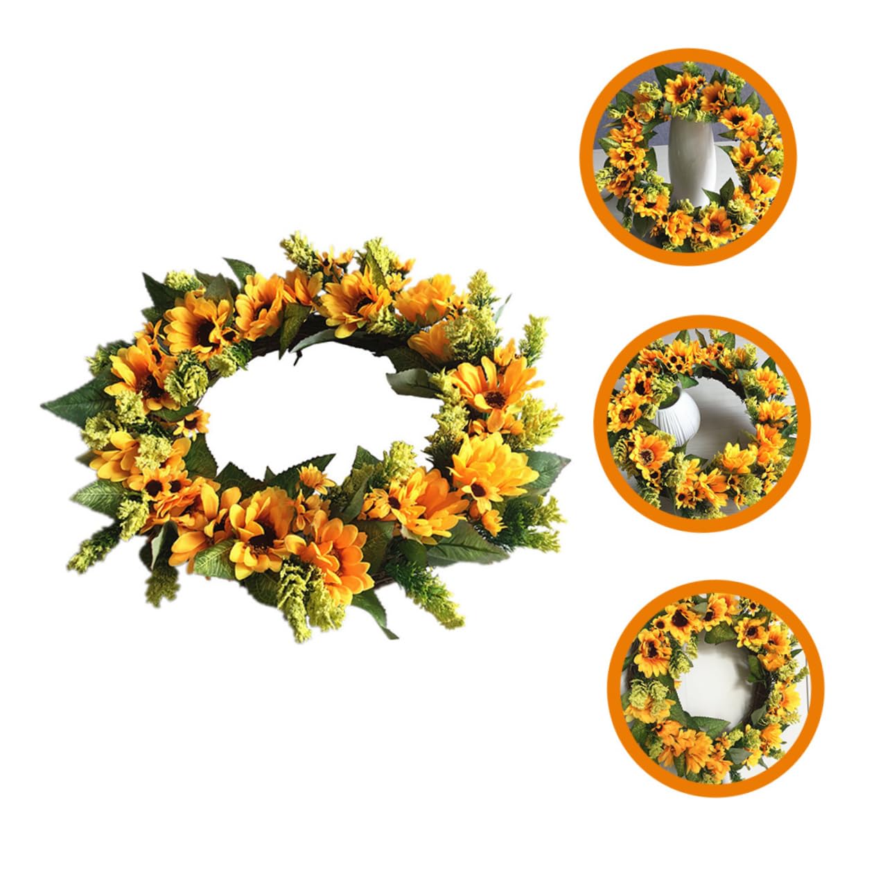 Künstlicher Sonnenblumenkranz aus Seidenstoff, Rund