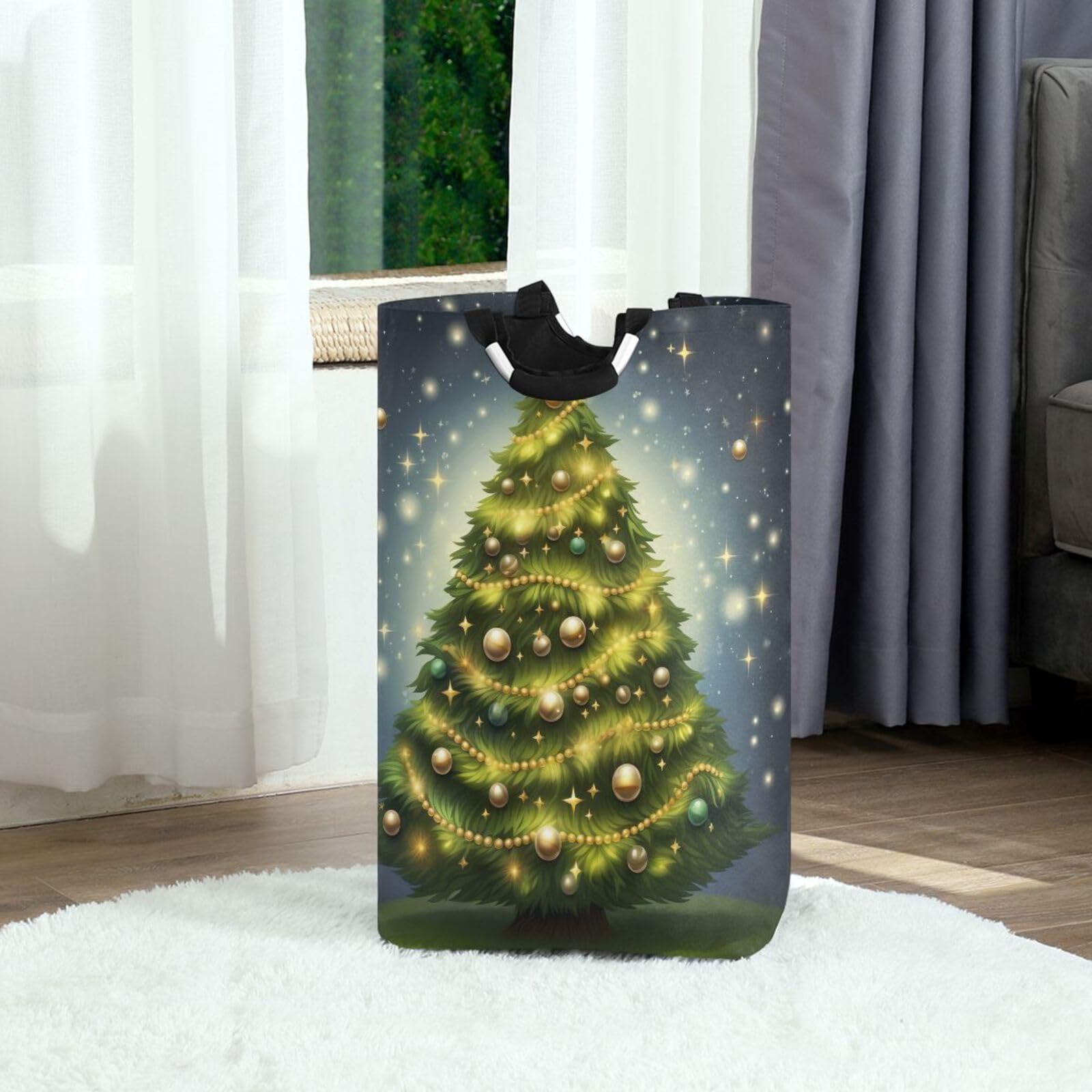 Jihqo Laundry Hamper Basket Christmas Tree Green Collapsible Nursery Storage Bin Waterproof Clothing Baskets for Home Bedroom Bathroom Washing Room