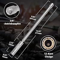 Toolwiz 14 mm-es gyújtógyertya dugókulcs 30 cm-es hosszabbítóval, 12 pontos 3/8" meghajtás, 360° forgó, mágnessel, vékonyfalú Cr-V acél 5