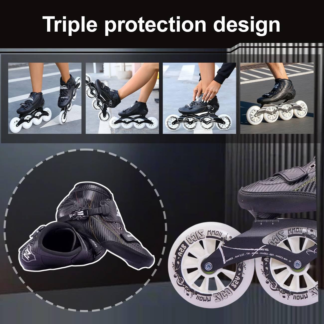 Pattini A 4 Ruote Pattini A Rotelle Uomini Pattini A Rotelle per Adulti Maschi E Femmine Professionali per Fitness Lame per UnisexBlack,38