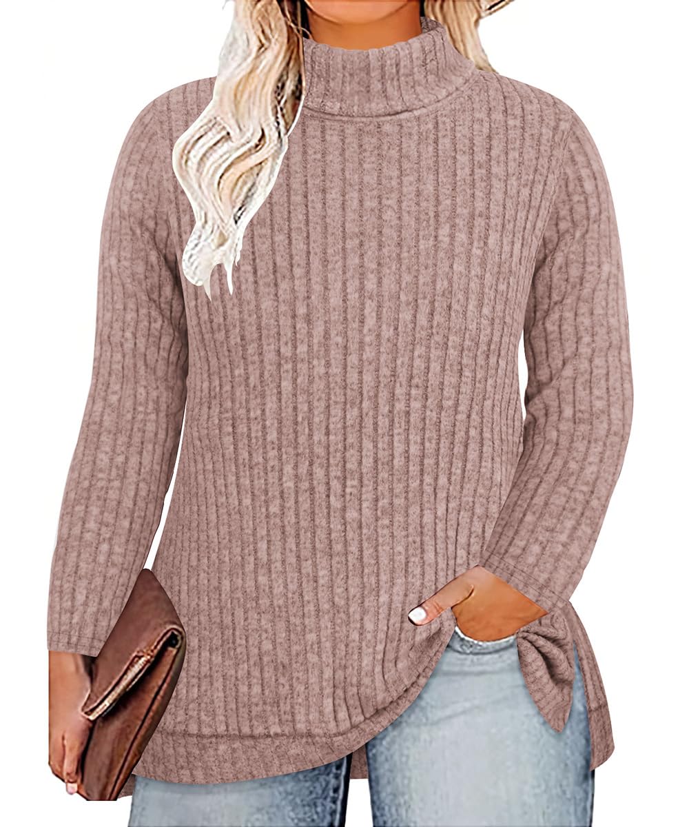 RITERA Plus Size V Neck Tops for Women Long Sleeve Side Split Lightweight Knitwear Solid Color Loose Casual Tunic Top XL-5XL
