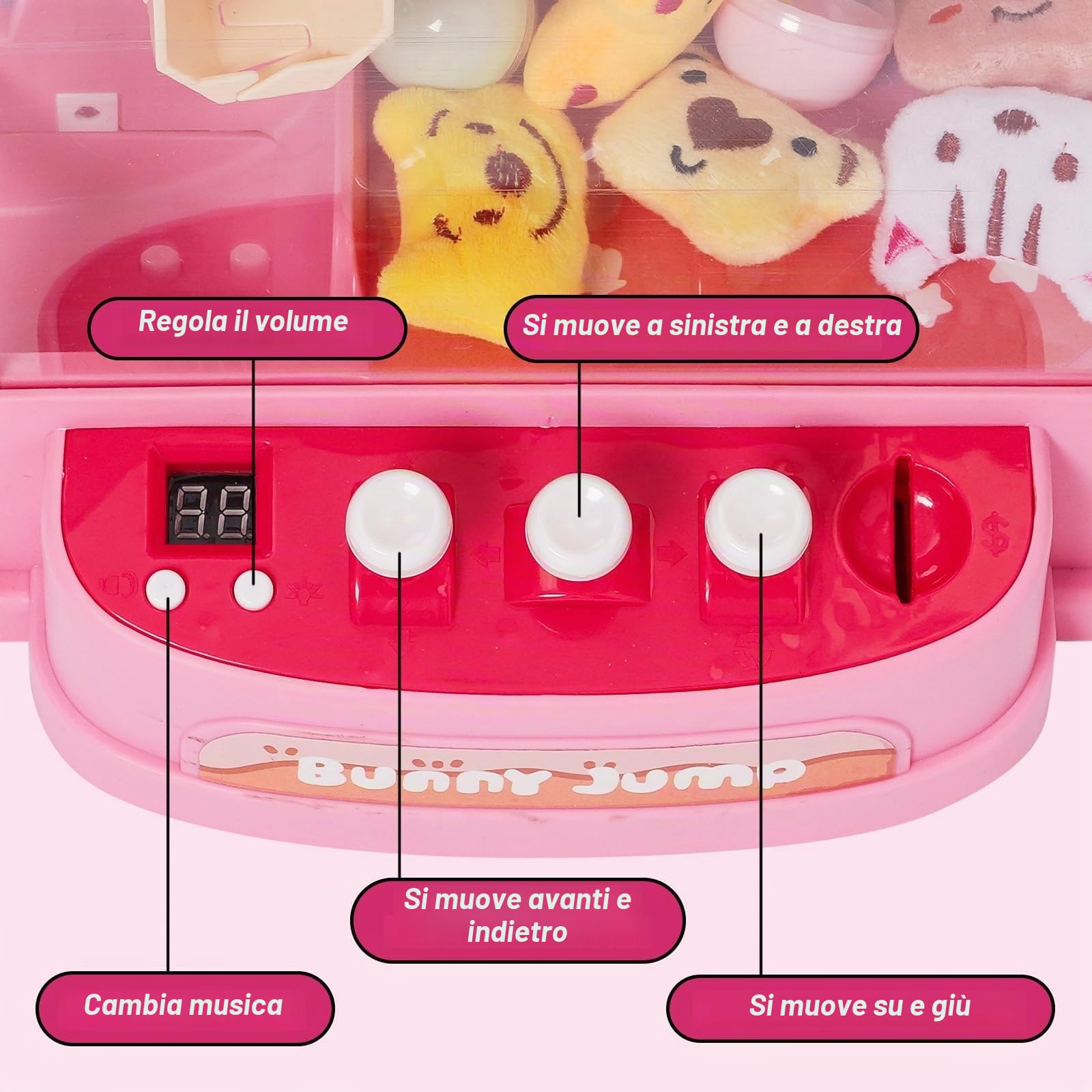 Macchina ad Artiglio per Bambini con 10 Giocattoli di Peluche e 10 Gashapons Candy Grabber Macchina Caramelle Mini Distributore per Bambini Giochi Arcade con Musica Regalo per Natale e Compleanno