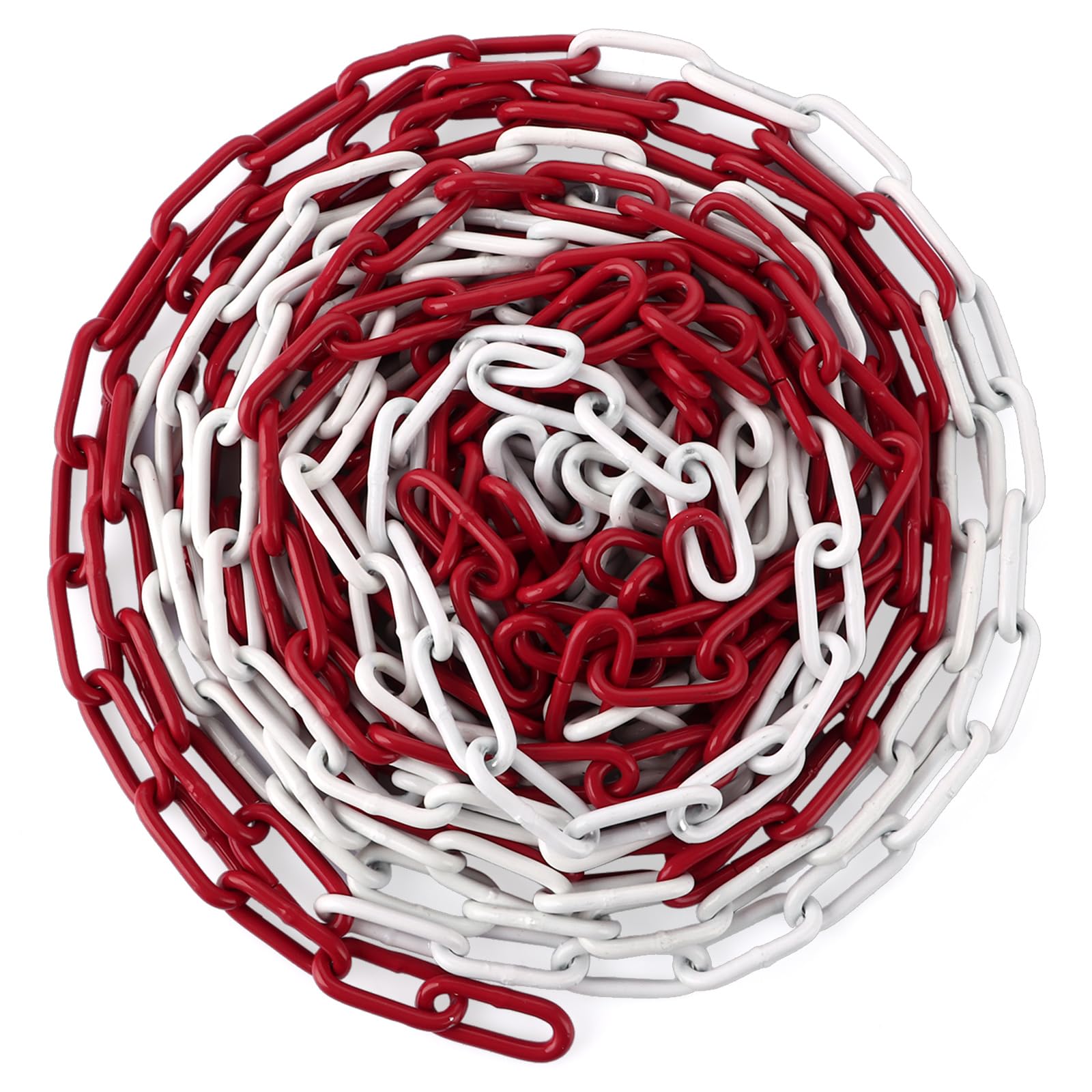 DAJAVE Catena in acciaio da 10 m, catena di sicurezza rosso e bianco, in metallo Ø 5 mm, catena in acciaio zincato per bloccare le superfici, catena di blocco parcheggio