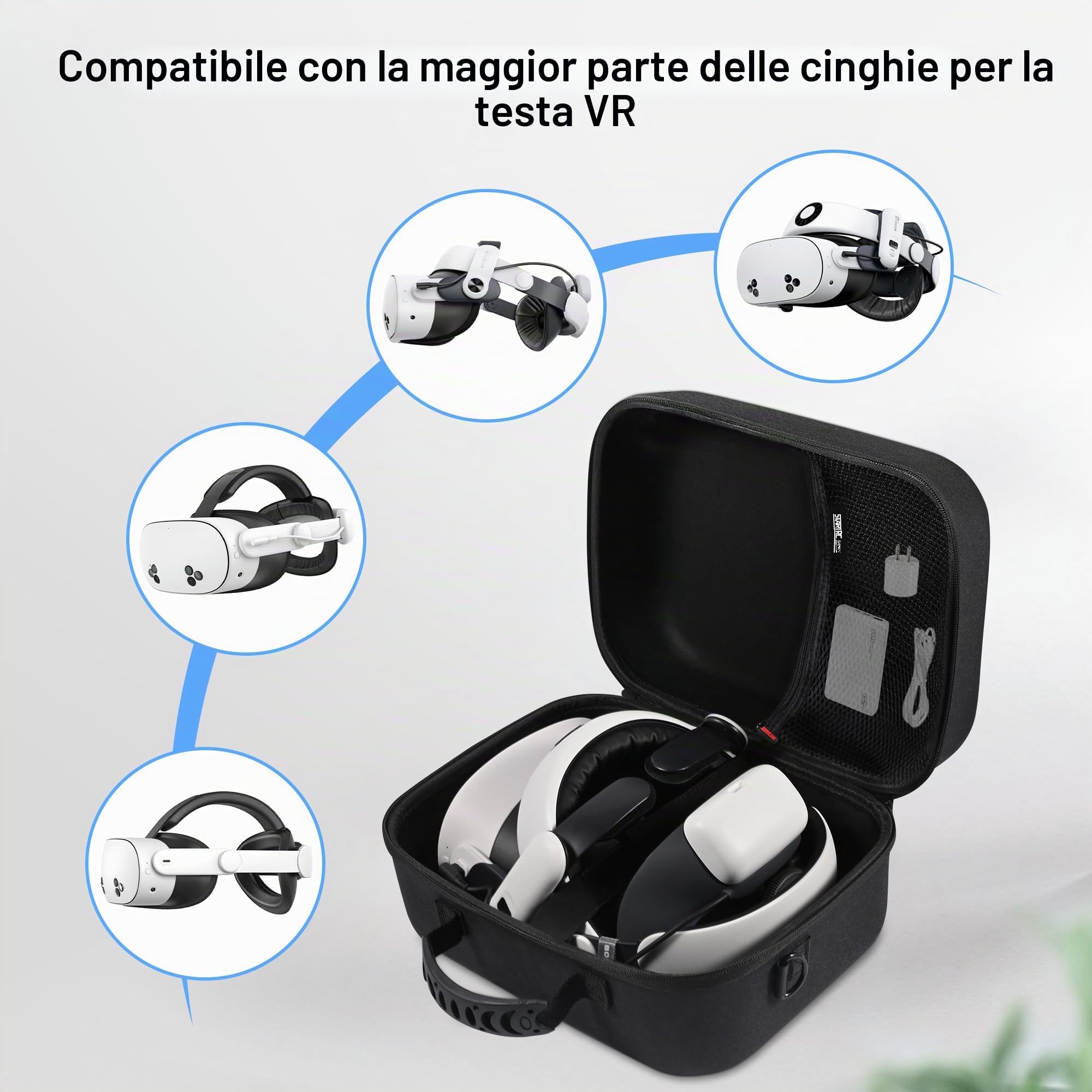 Grande custodia da trasporto per Meta Quest 3S/Quest 3, custodia da viaggio rigida per BOBOVR S3 Pro/Kiwi design, tracolla per batteria, controller e altri accessori, borsa da viaggio portatile per