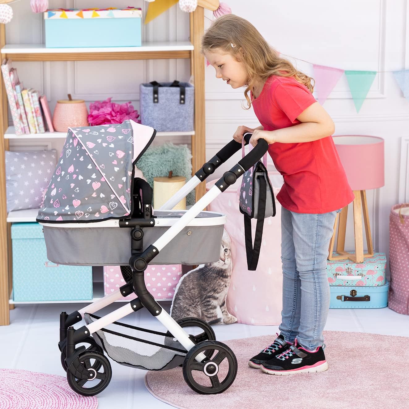 Bayer Design 18419AA Combi Doll's pram Neo Vario with Bag, Grey, Pink