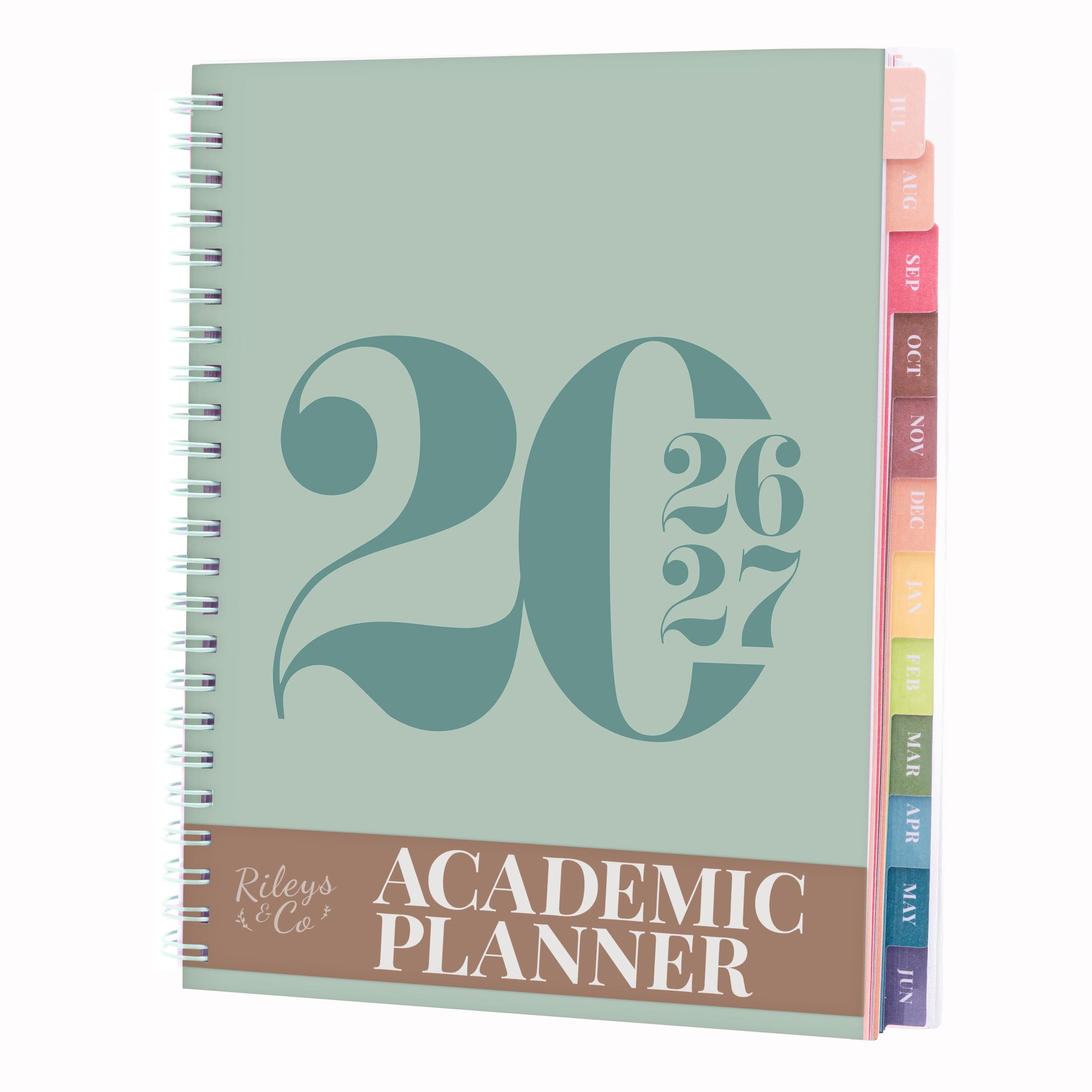 Rileys Academic Diary 2026-2027, Daily, Weekly & Monthly Planner, July 2026 - June 2027, Student Notes Pages, Twin-Wire Binding, Weekly Agenda for School & Work (20 x 15 cm, Green, Typographic)