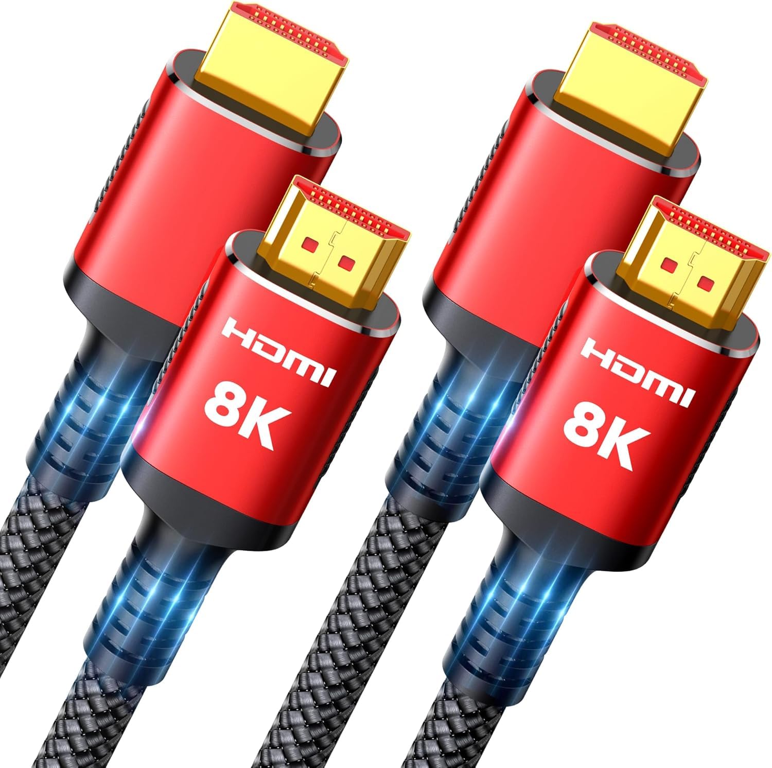 Snowkids 10K 8K HDMI 2.1 Cable 10FT 2-Pack, 48Gbps Ultra High Speed HDMI Braided Cord, Support 8K@60Hz 4K@120Hz, HDCP 2.2&2.3,eARC,Dynamic HDR,Compatible with Roku TV/HDTV/PS5/Blu-ray