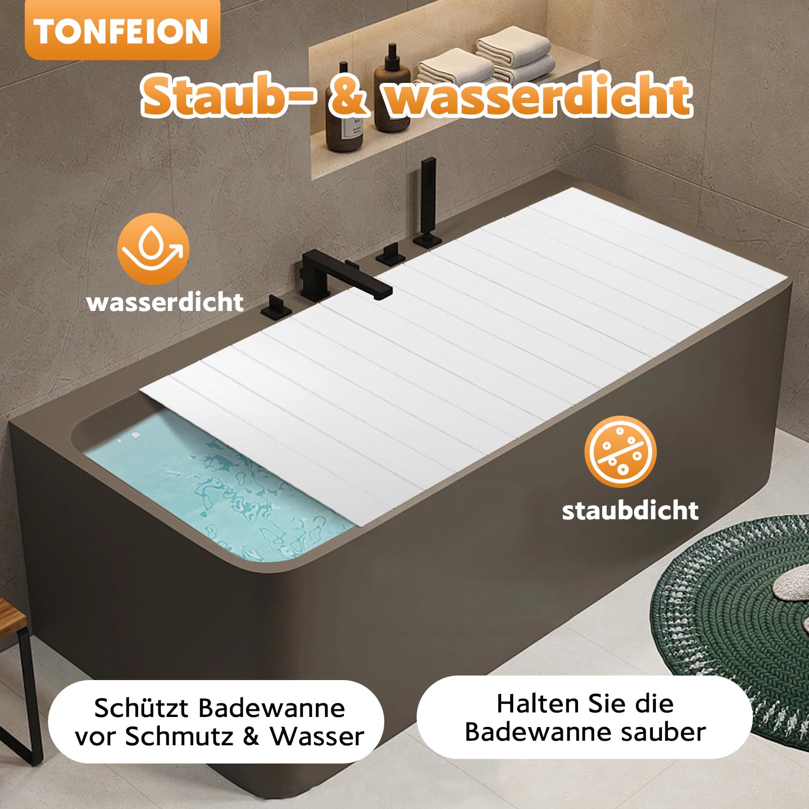 Badewannenabdeckung 170x70cm, Faltbare Badewannenabdeckungen, Badewannen Zubehör, Badewannenbrett, PVC Badewannen Abdeckung, Staubdicht/Wasserdicht für Haus Badewannen Badezimmer SPA Weiß