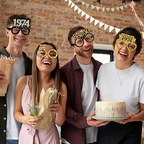 Miniatura 6 de Turypaty 24 gafas de papel para decoración de cumpleaños número 50 de 1974 para hombres y mujeres, lentes de papel de feliz cumpleaños de 50 años,