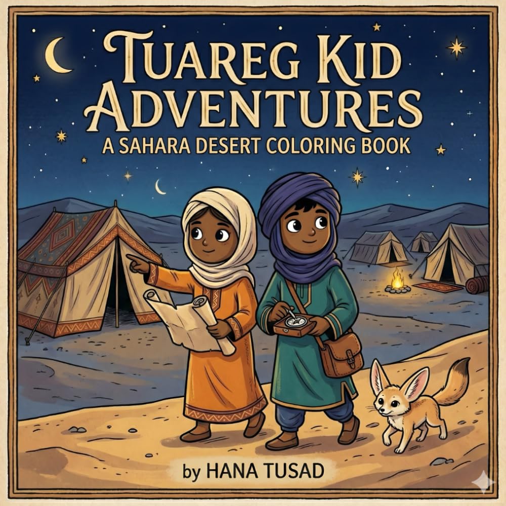 Tuareg Kid Adventures: A Sahara Desert Coloring Book: Simple scenes of camels, dunes, tents, and daily life