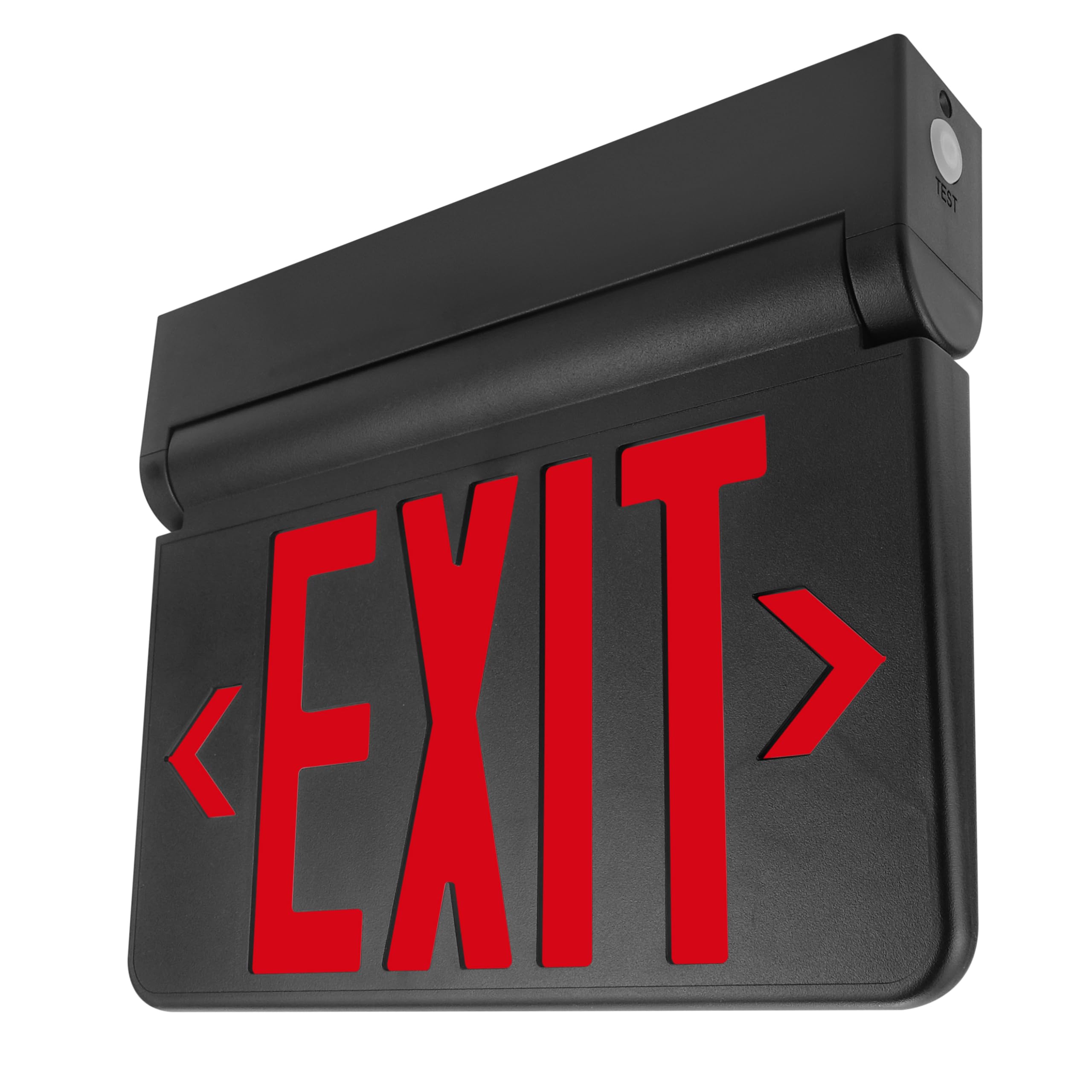 LFI Lights® Swinging LED Exit Sign with Vandal-Proof Hinged Design, UL 924 Listed, Self Testing, Red LED, White, High-Impact Housing, 120-277VAC Hardwired with Battery Backup, Optional Double Face and Knock Out Arrows, LEDSWRWST (1, Black, Battery Backup)