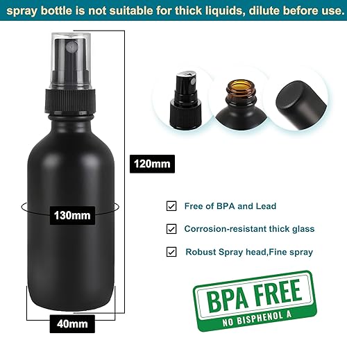 Miniatura 2 de Botella de spray pequeña de vidrio negro esmerilado de 2 onzas, 48 paquetes, pulverizador de niebla fina, botellas pequeñas transparentes,