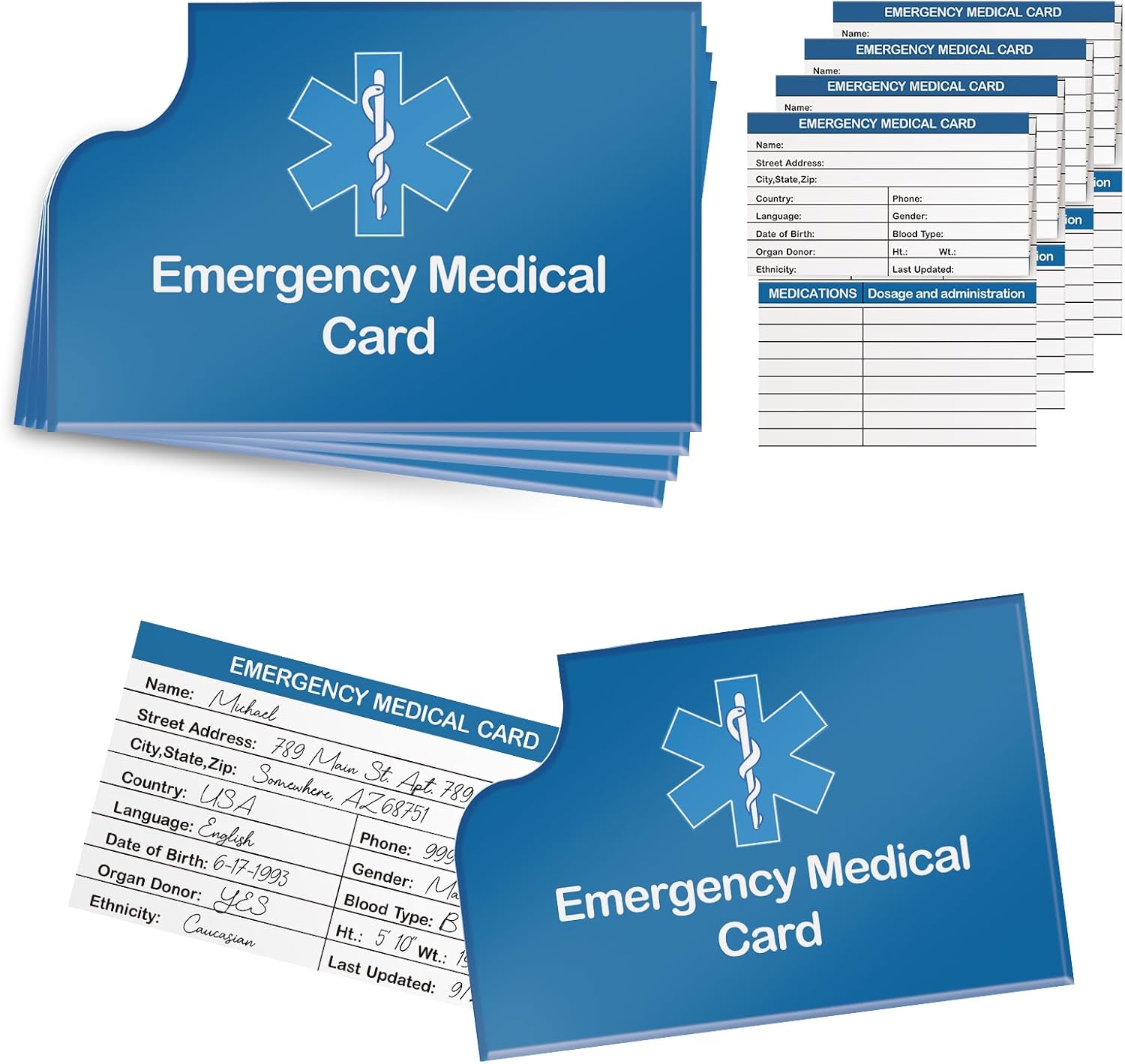 Amazon.com: 4 Pack Emergency Medical Information Id Card Red Medical ...