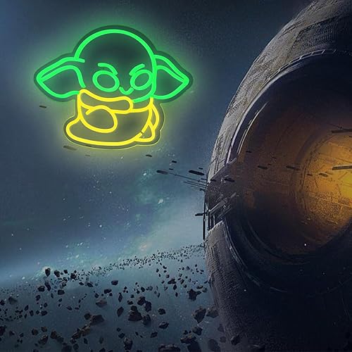 Miniatura 2 de Letrero de neón de Alien  Baby Alien con 9 niveles de ajuste de brillo y alimentado por USB, decoración de habitación de Star War, letrero de neón