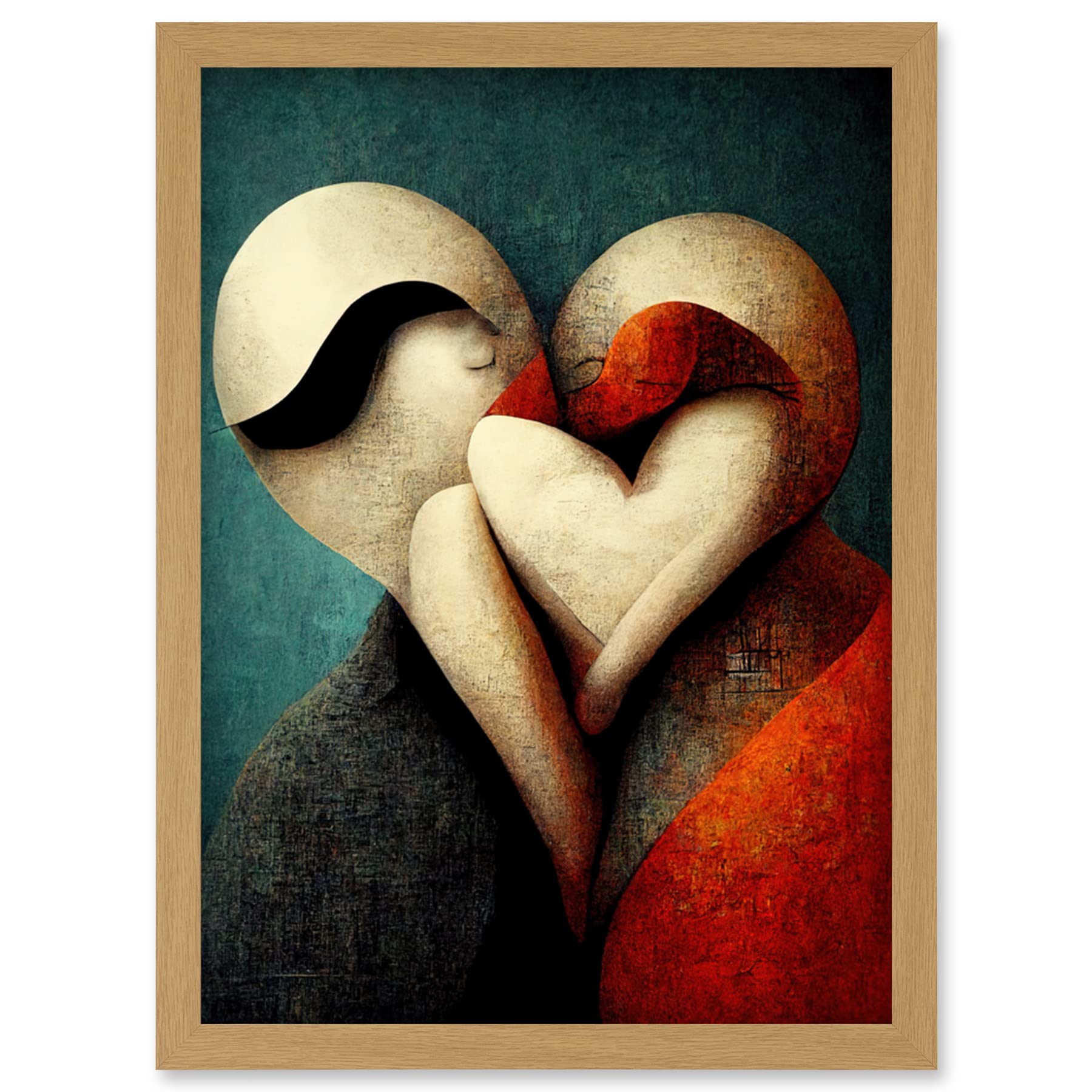 Doppelganger33 LTD Abstract True Love Modern Teal Coral Black Artwork Framed Wall Art Print A4