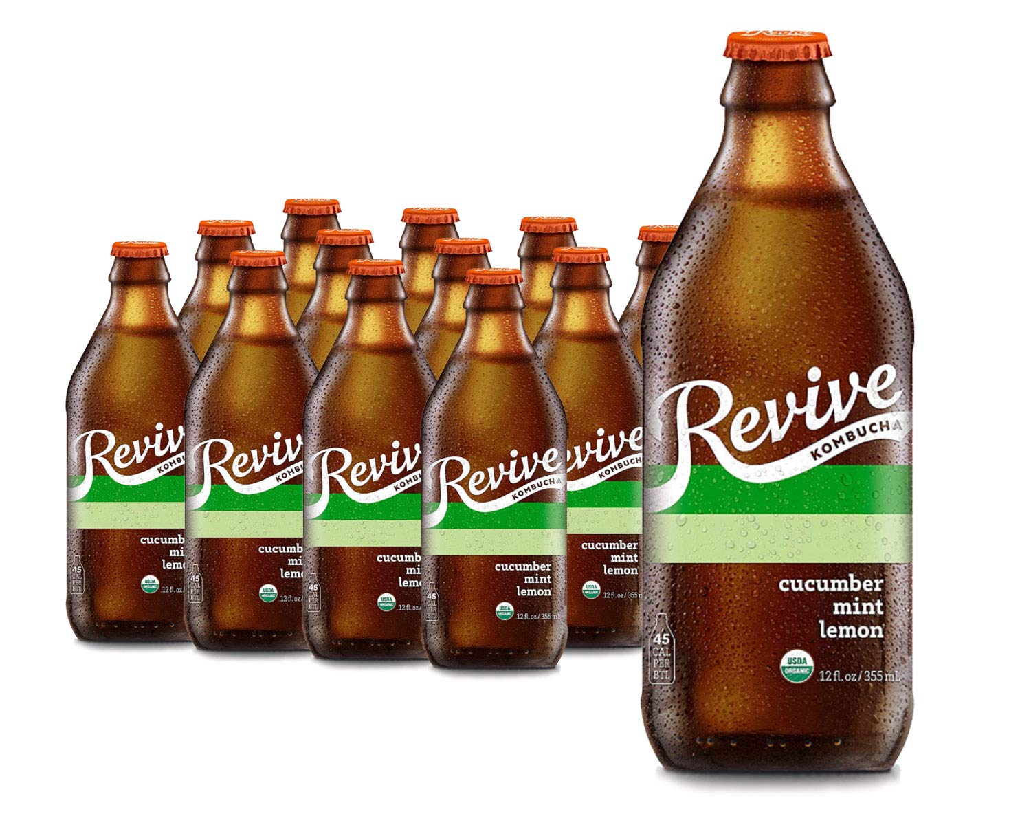 Revive Organic Kombucha Tea - Cucumber Mint Lemon 12-Pack | Live and Raw Probiotics, Low Calorie, No