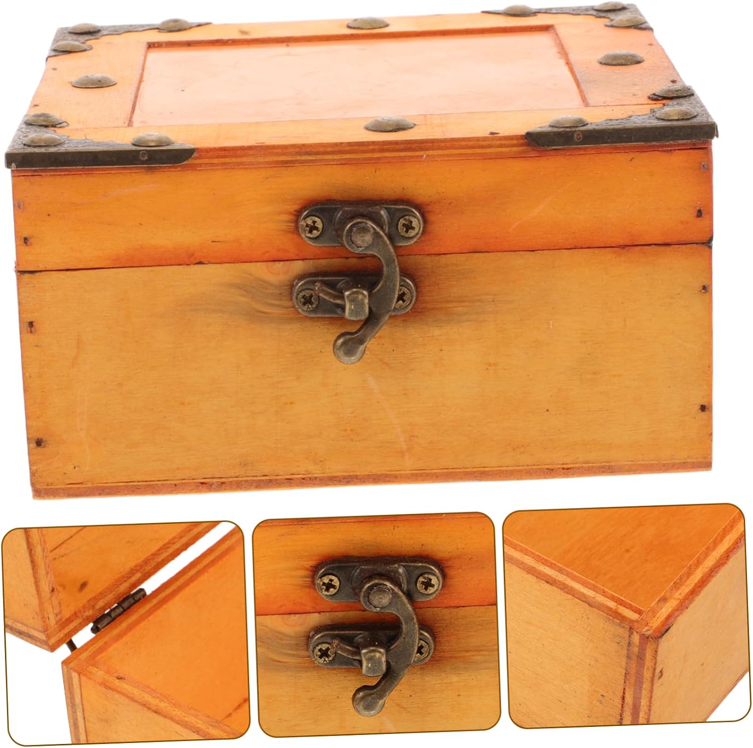 GLEAVI Retro Style Wooden Storage Box Hinged Lid Vintage Treasure Chest Case for Jewelry Decorative Organization Box