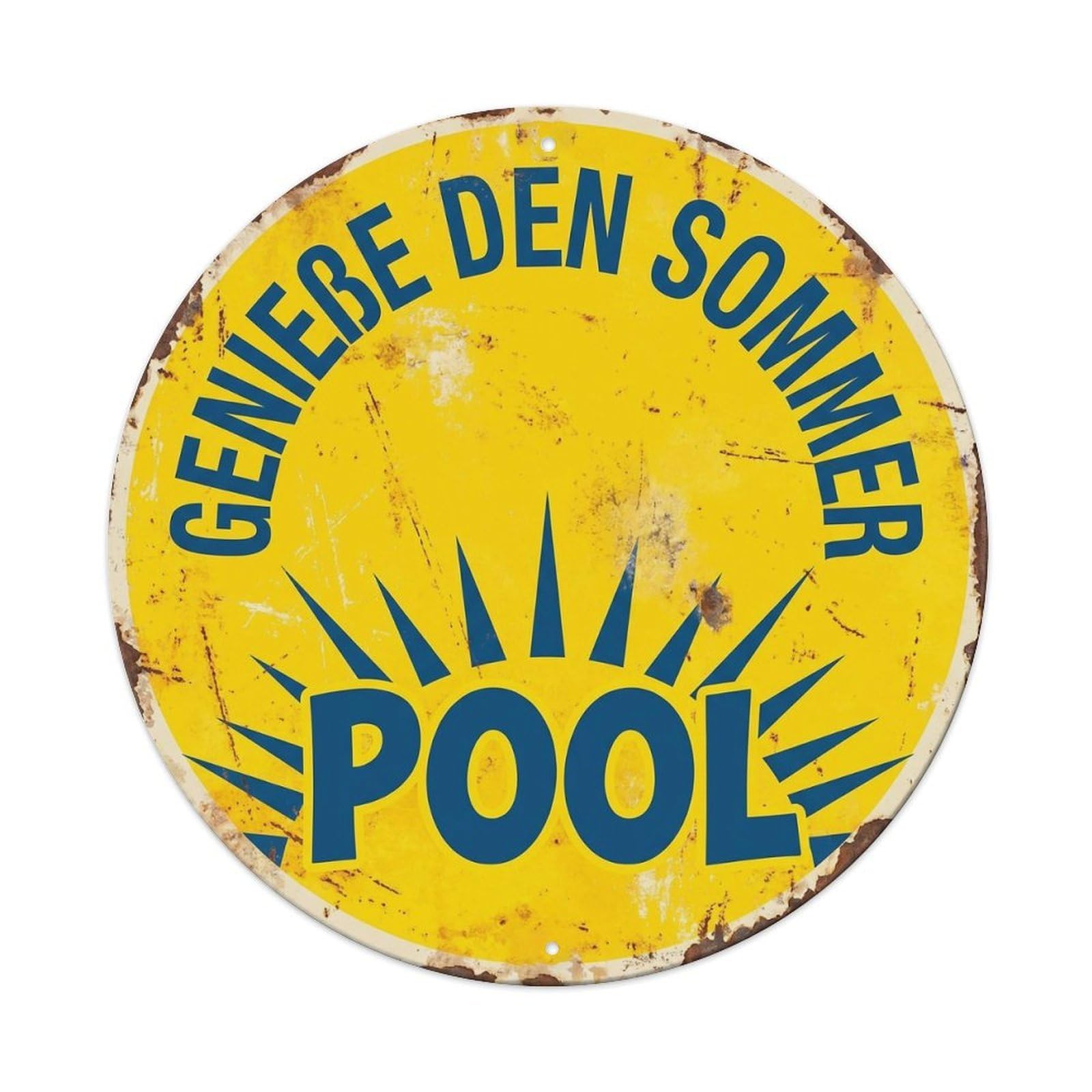 Enjoy Summer Pool Vintage Metal Tin Sign Plaque Wall Decor for Cafe, Club, Garden Round Metal Poster 8x8Inch