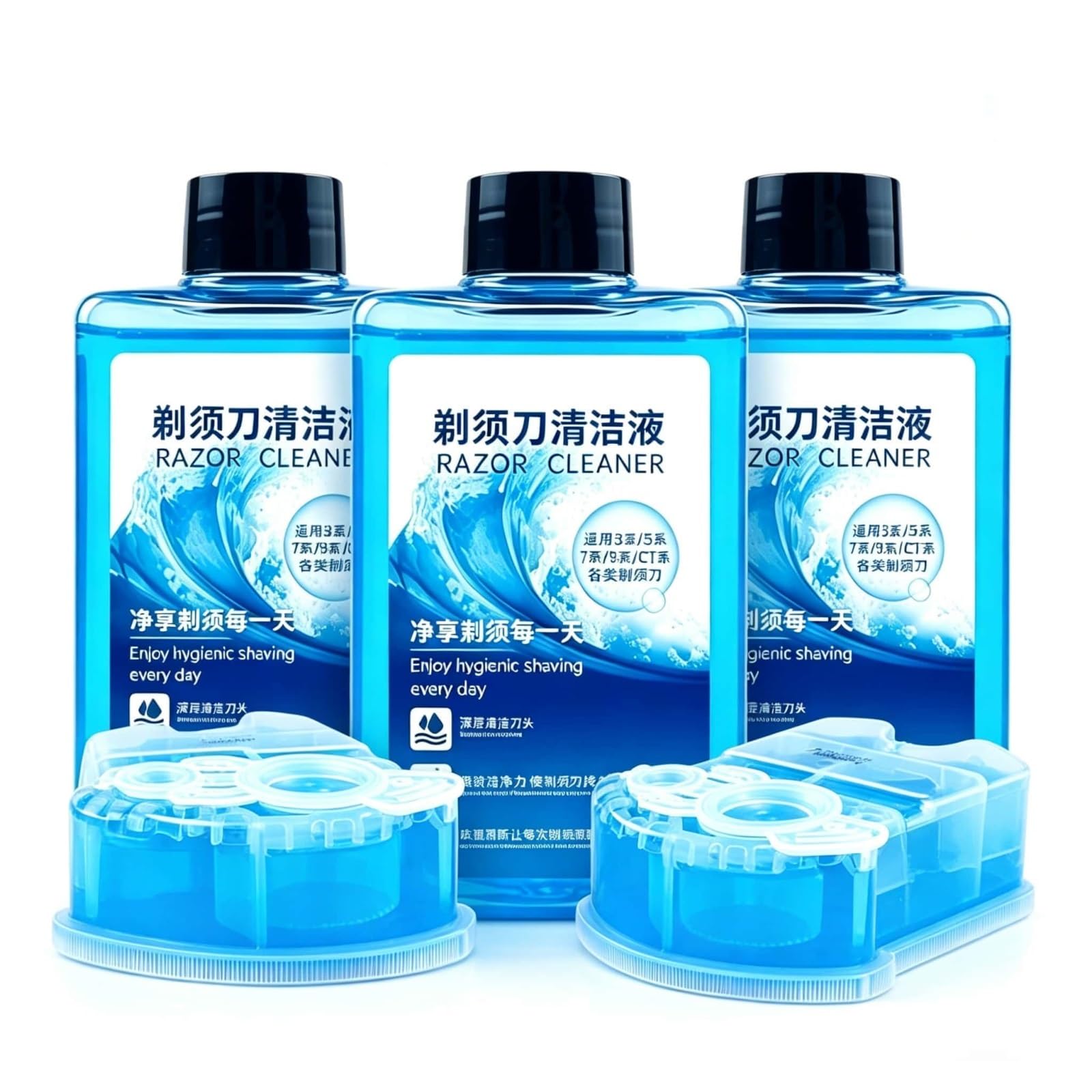 Compatible con Braun 3/5/7/9/CT Sistemas de Limpieza, Kit Recambio Solución Limpiadora for Afeitadora, 300ml X3 & 170ml X2 for CCR2/CCR4, Limpieza Profunda y Lubricación de Cuchillas