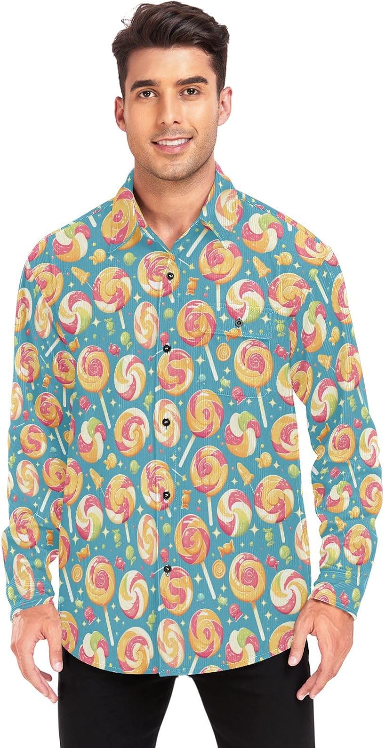 KLL Colorful Sweet Lollipop Candy Womens Men's Regular-Fit Rugby Shirts Vacation Long Sleeve Blouses