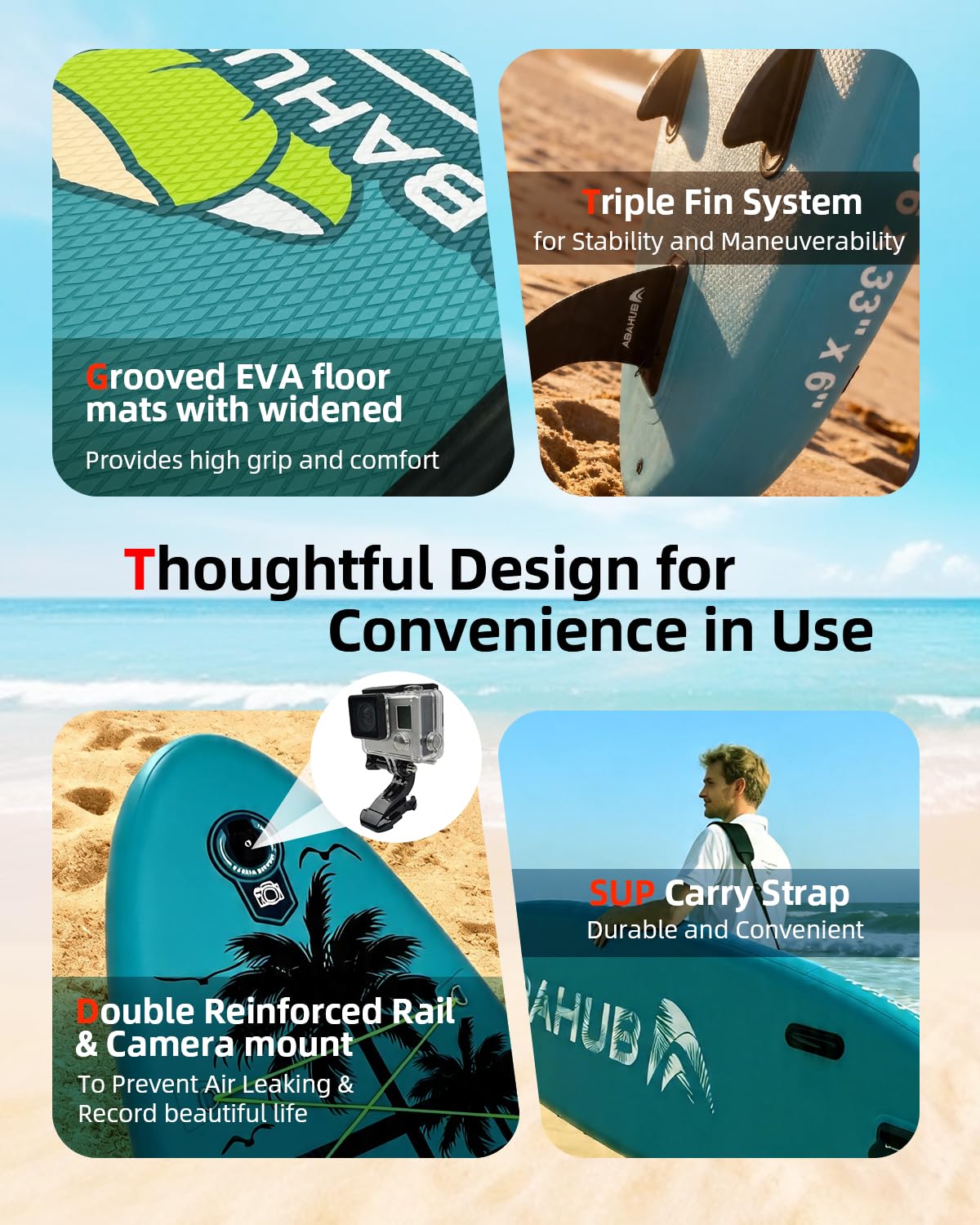 Abahub SUP Board aufblasbar Stand Up Paddling Board Set, Blau/Grün/Orange/Rot Standup Paddle Board mit verstellbarem Aluminiumpaddel,Kajak Sitz,für Kajakfahren, 320x78/84x15cm
