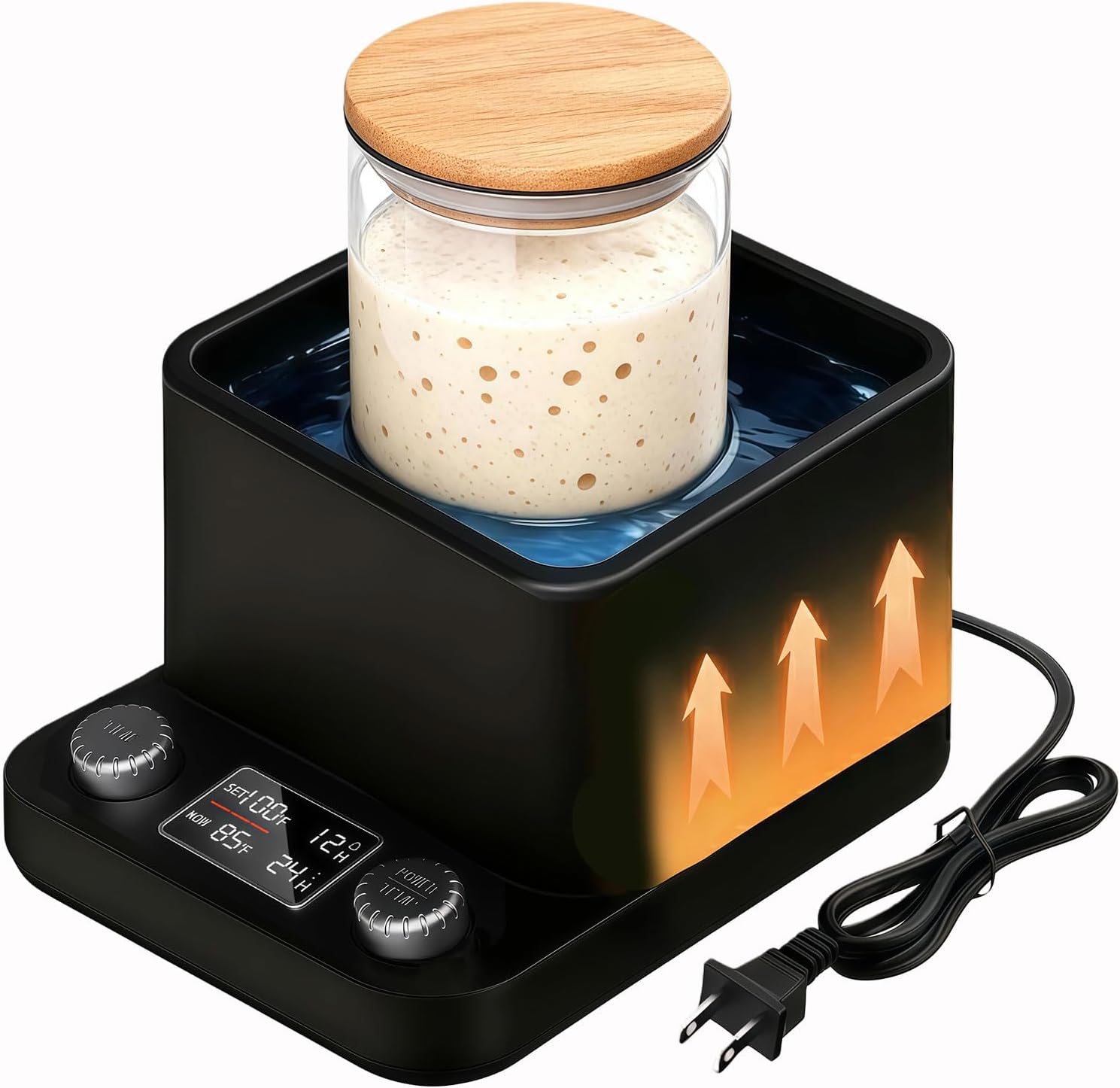 Sourdough Starter Warmer – 360° Water Bath Uniform Warming Thermostat 70–104°F, 198H Timer, Memory Function, Fits Jars Up to 50oz, Sourdough Heater for Kombucha Yoghurt Beer Fermentation