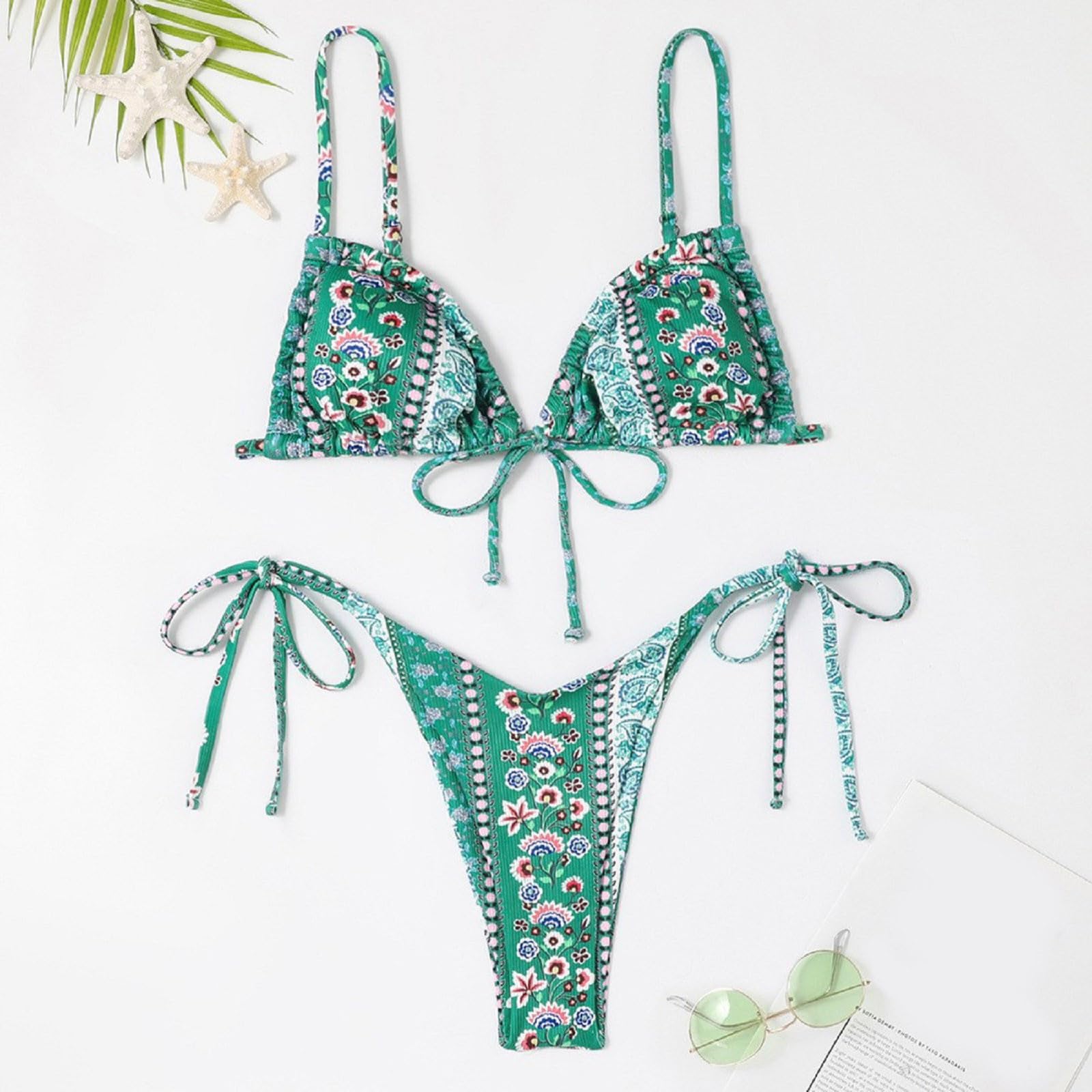 Bikini Sexy 2026 Costume da Bagno Donna Push Up Perizoma Brasiliano Abbigliamento Spiaggia, Verde, S