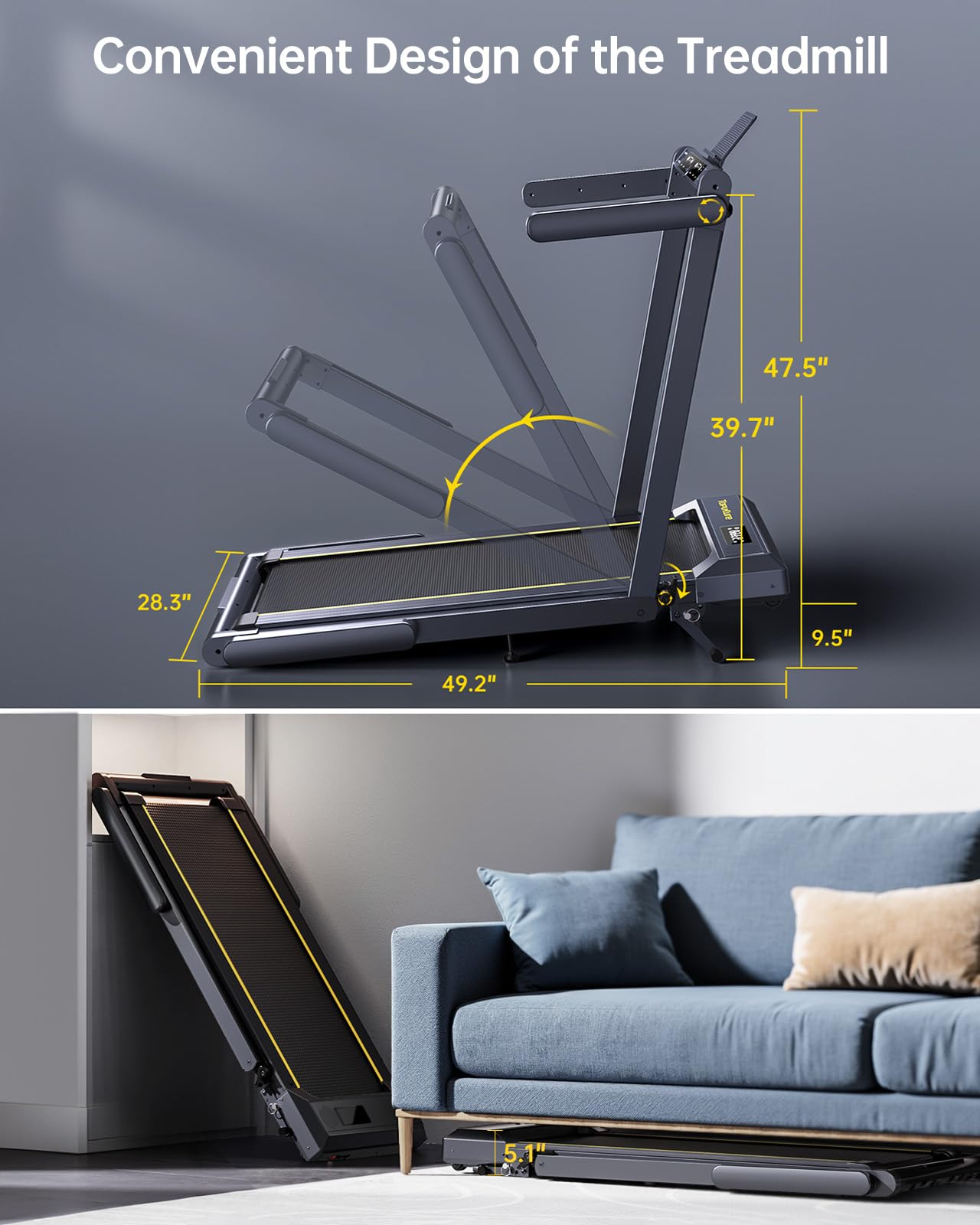 Walking Pad Treadmill with 12% Incline and Handle Bar, 4 in 1 Folding Treadmill for Home/Office, Under Desk Treadmills Portable Walking Pad with App & Bluetooth Speaker, 0.6-10MPH — view 9