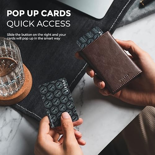 Miniatura 2 de VULKIT Cartera con tarjetero para hombre, con cierre magnético, bloqueo RFID, billetera de cuero triple, Espresso, Moderno