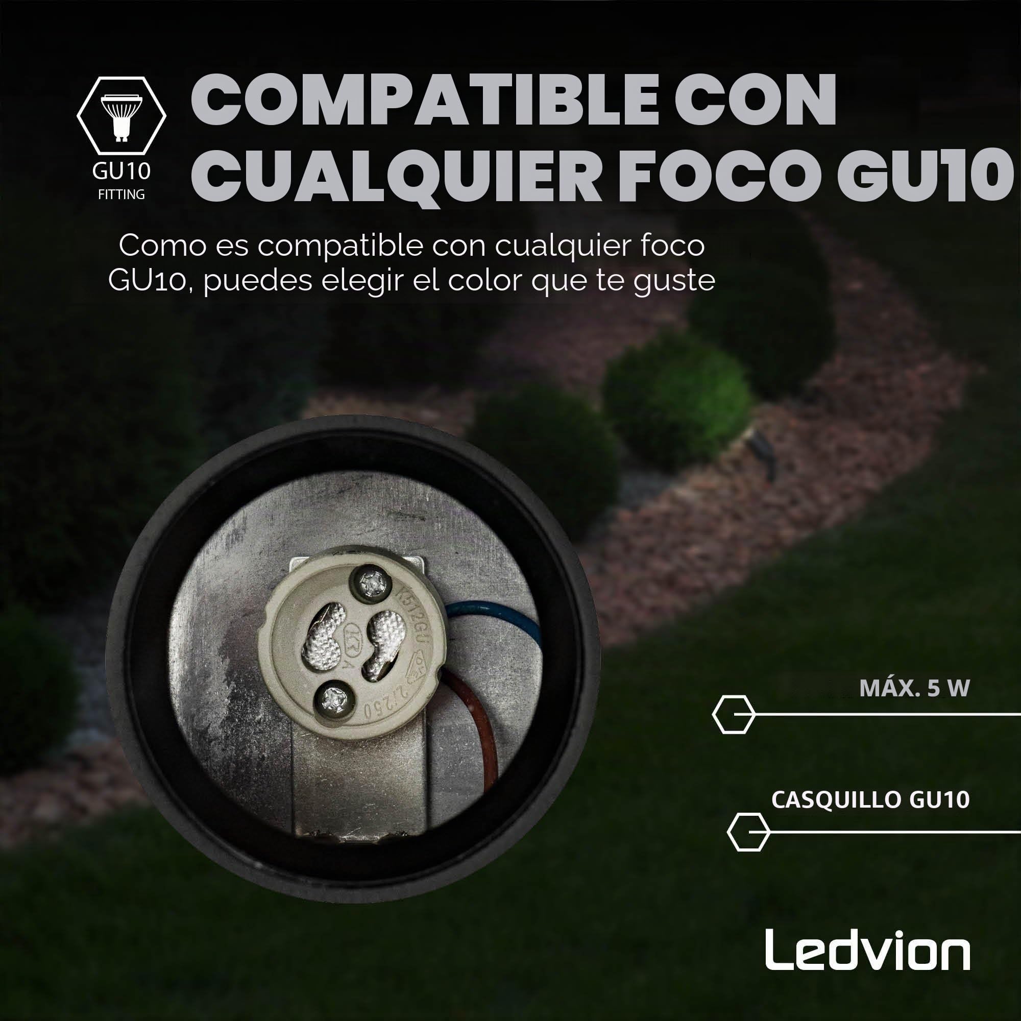 Ledvion - 9X Focos LED de Jardín, Casquillo GU10, Negro, 5W, IP65, Incl. Conexión Rápida