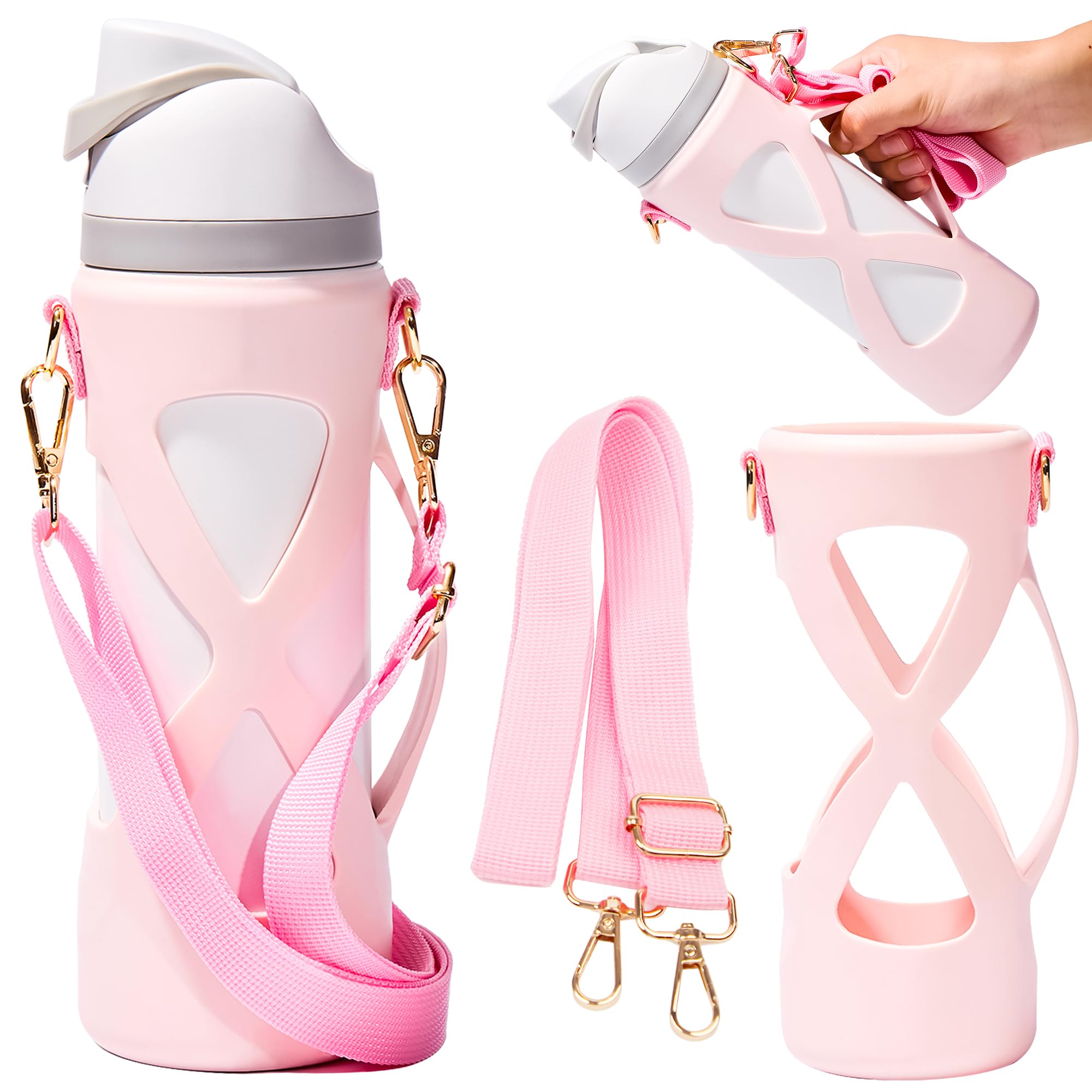 Silicone Boot with Handle for Owala Freesip Water Bottle 24 Oz, Water Bottle Carrier Grip Accessories for Running Bike, Gym Or Jogging