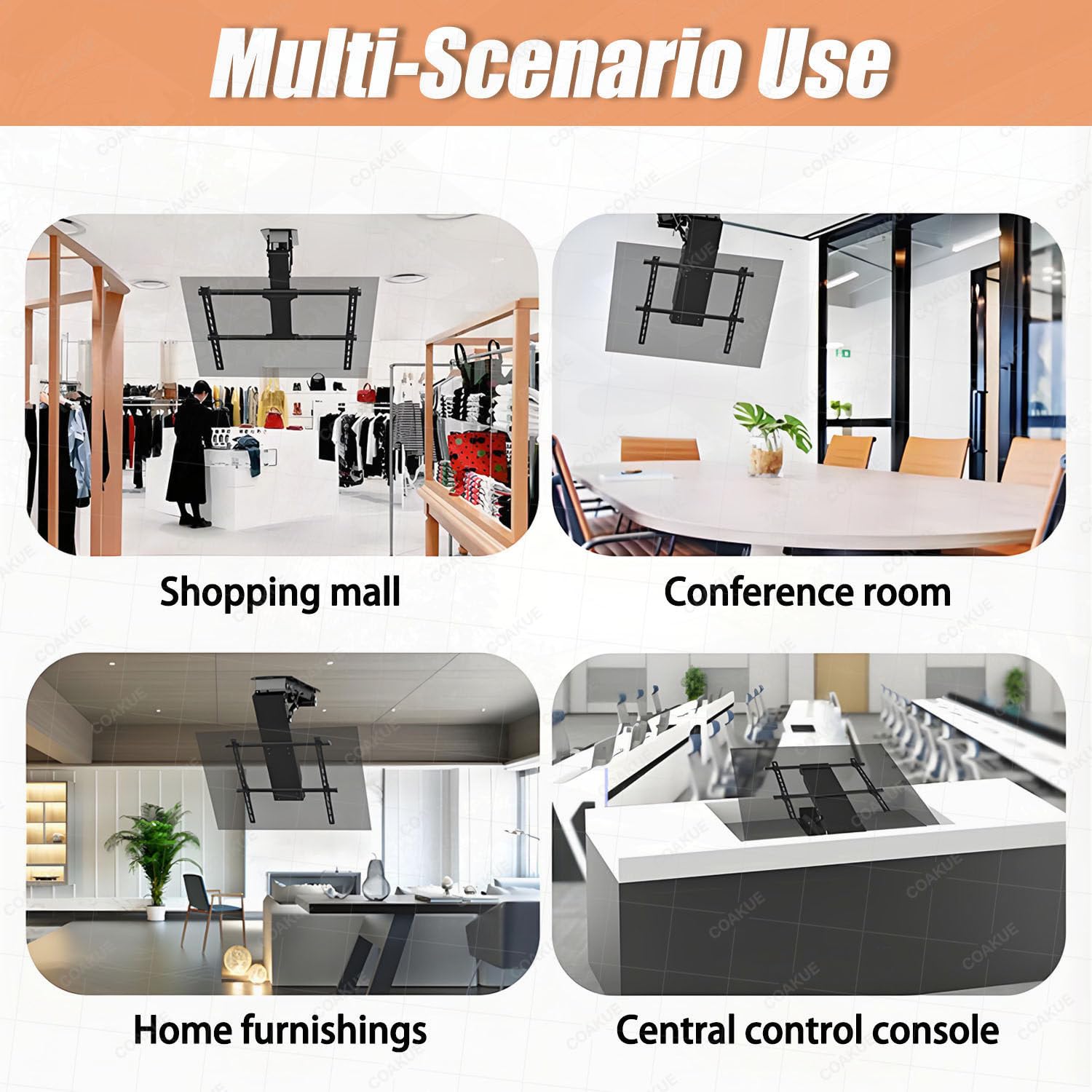 Supporto TV a Scomparsa, motorizzato, per TV e Monitor, Ribaltabile da 0 a 75°, con Telecomando e Interruttore, per Uso Domestico e Commerciale. 50to90InchTVs
