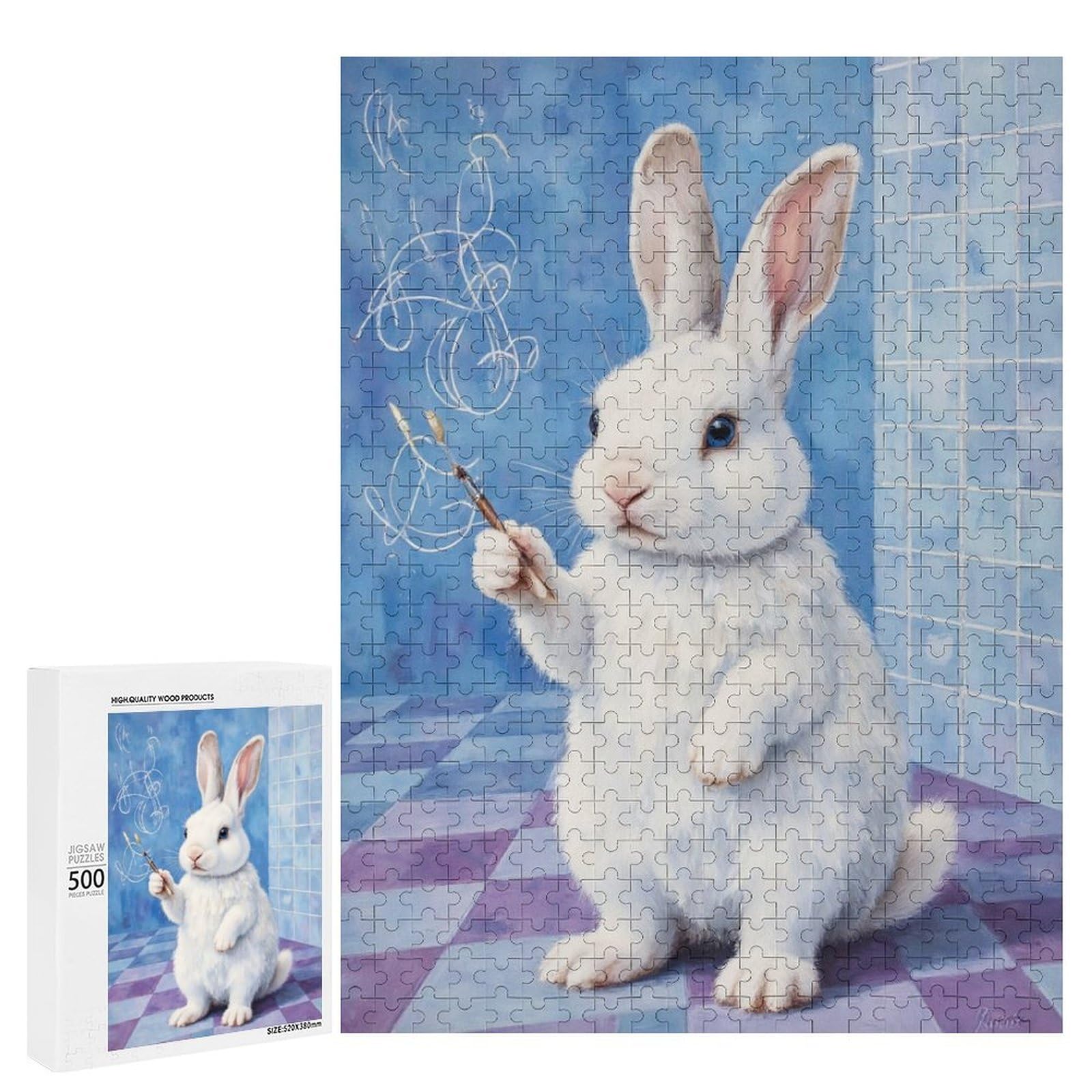 Amazon | 青い壁を描くフワフワ白ウサギ パズル ジグソーパズル 木製