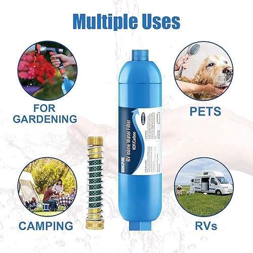 Miniatura 5 de Paquete de 2 filtros de agua en líneamarina RV con protector de manguera flexible, certificado NSF, dedicado para jardinería, caravanas, cámperes,