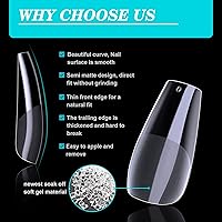 Vista 3 de Puntas de uñas medianas tipo ataúd, 552 uñas postizas preformadas, medio mate, cobertura completa, puntas de uñas de gel acrílico transparentes