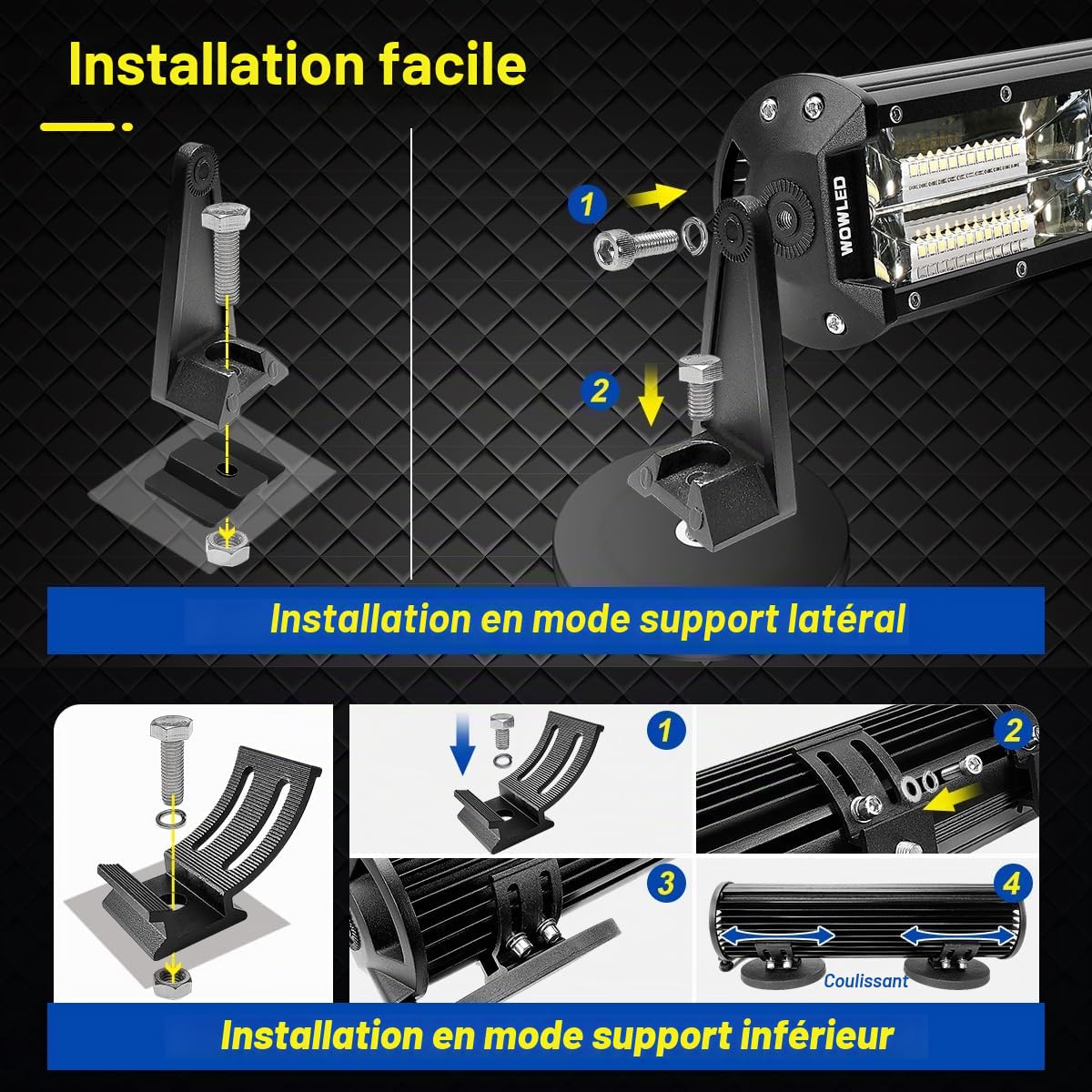 Magnetic Light Bar Barre lumineuse magnétique, 30,5 cm, portable, pour allume-cigare, aimants puissants super lumineux, lampe de travail LED réglable sur 4 positions pour 4 x 4 véhicules