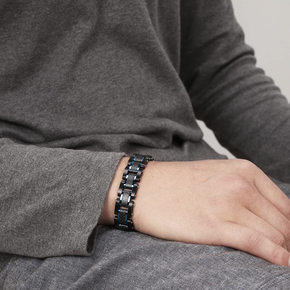 Bracciale Combinato in Fibra Di Carbonio Solido Tungsteno Gotico, Bracciale Staccabile Regolabile Da Uomo in Fibra Di Carbonio Da 8,5"
